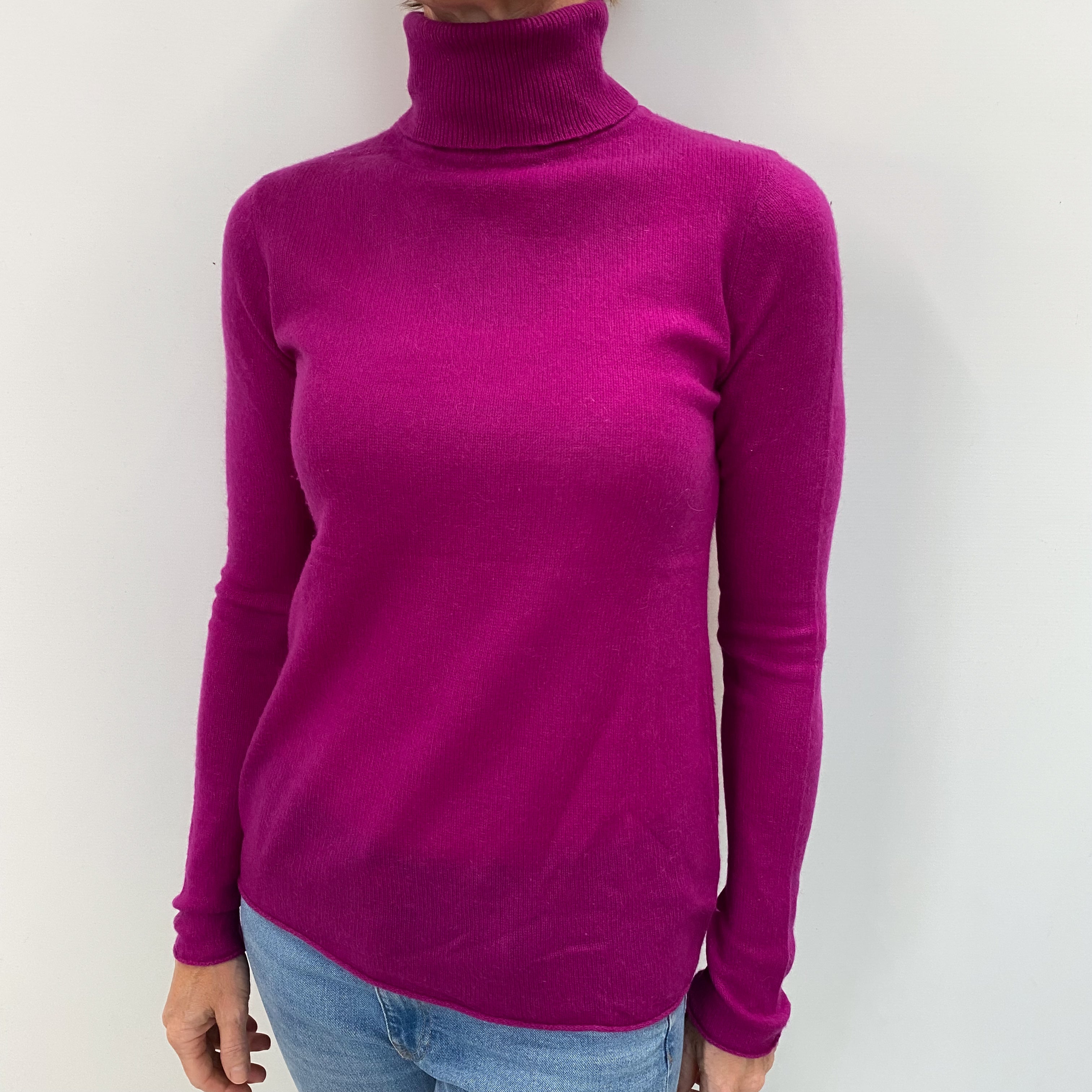 Magenta Pink Cashmere Polo Neck Jumper Small