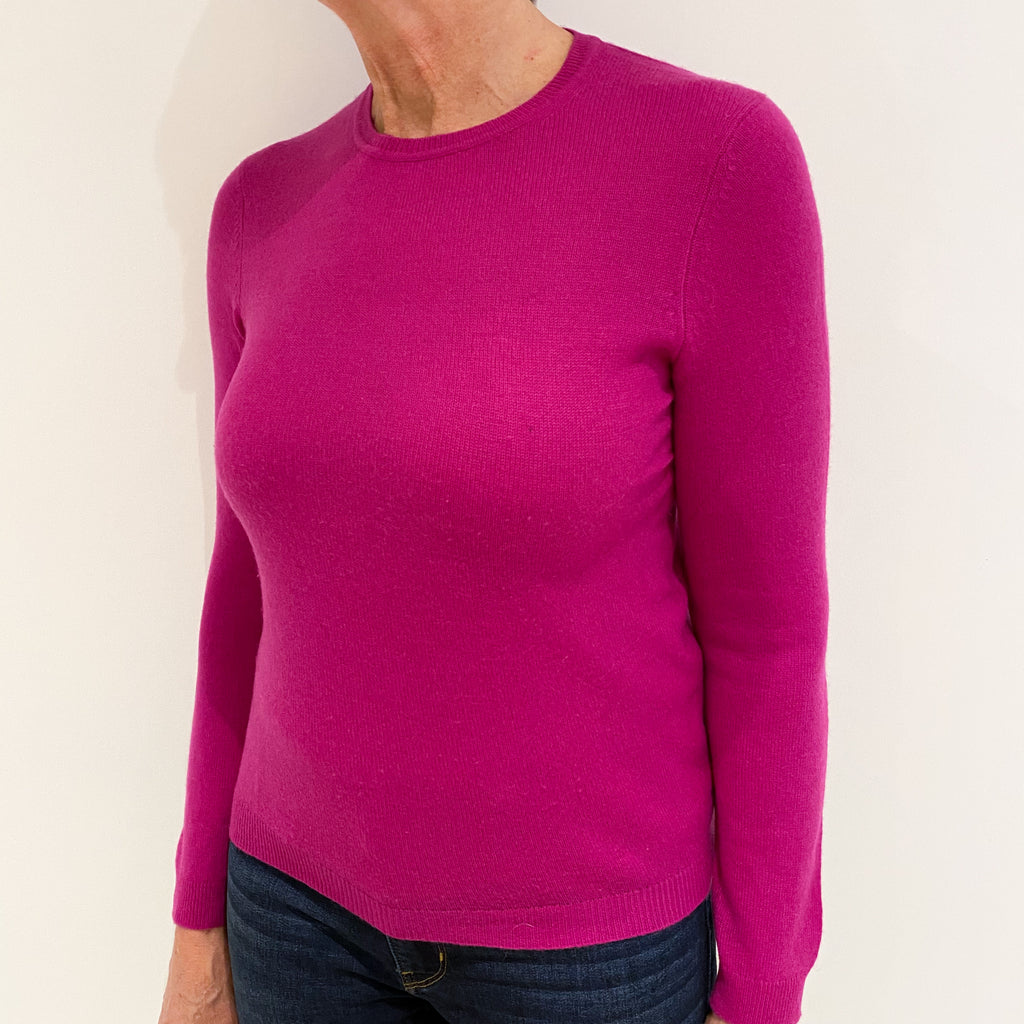 Fuchsia Pink Cashmere Crew Neck Jumper Medium