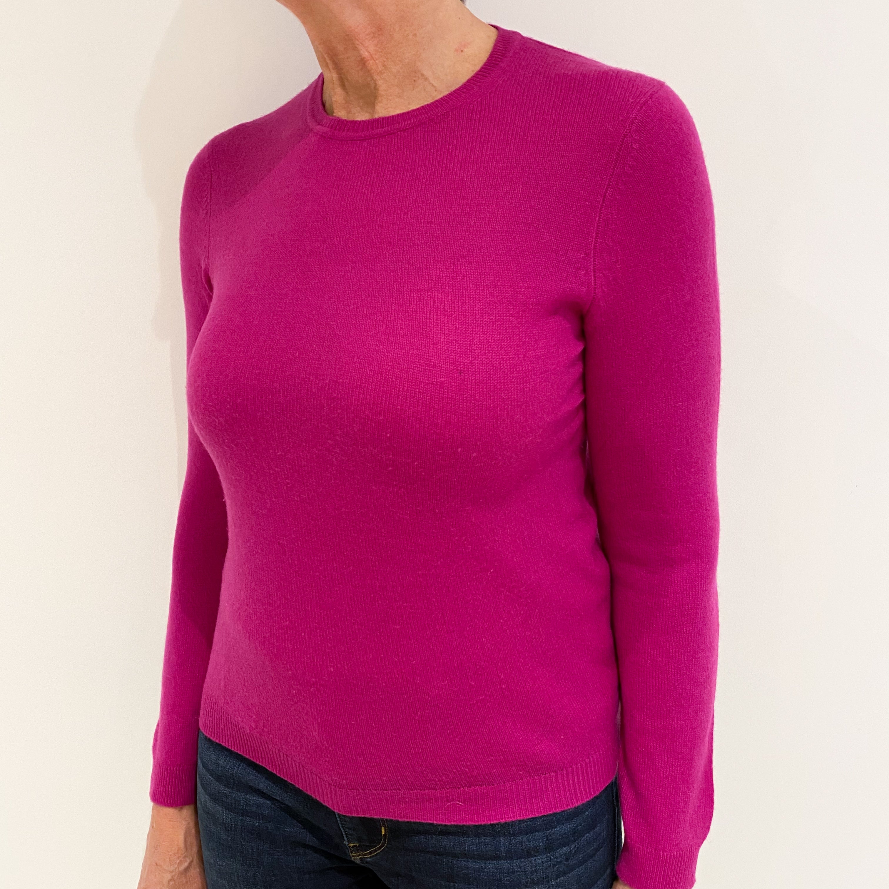 Fuchsia Pink Cashmere Crew Neck Jumper Medium