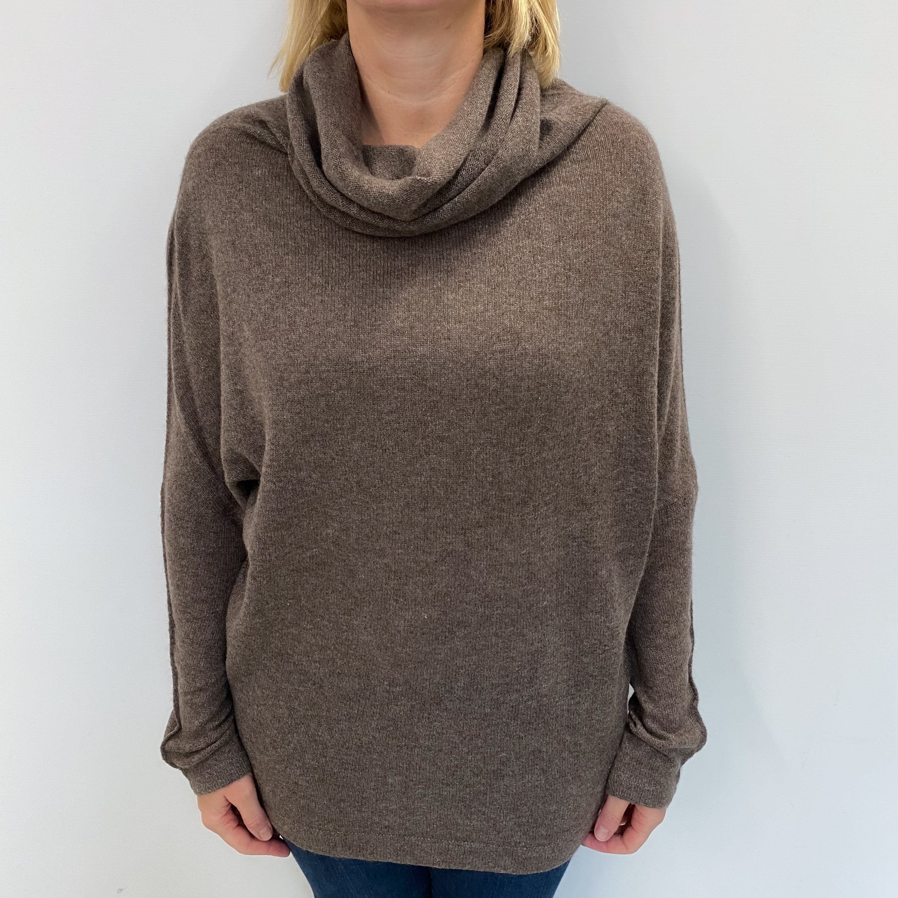 Mocha Brown Cashmere Cowl Neck Jumper Large