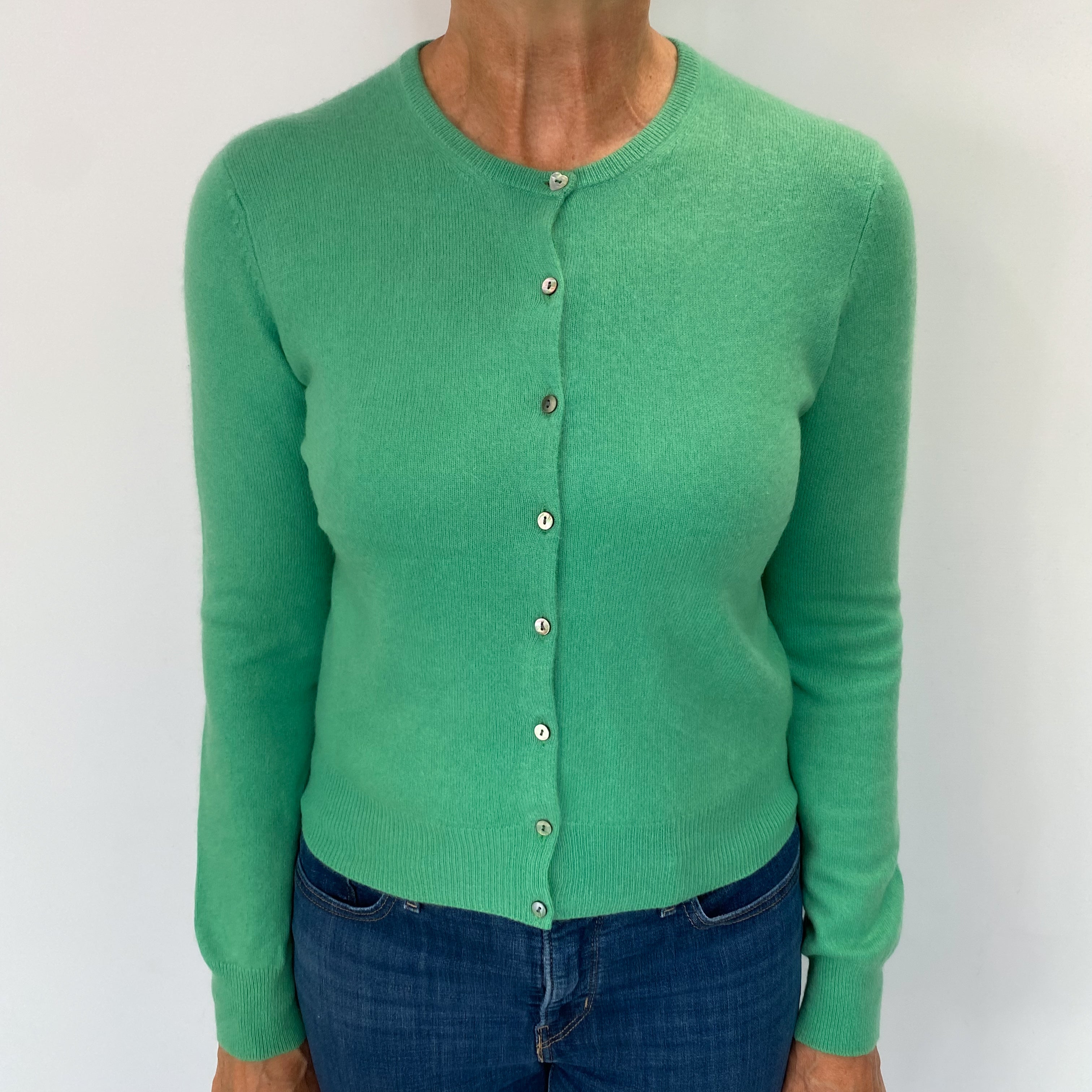 Jade Green Cashmere Crew Neck Cardigan Medium