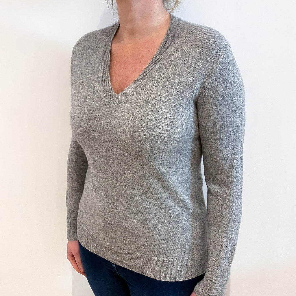Smoke Grey Cashmere V Neck Jumper Large