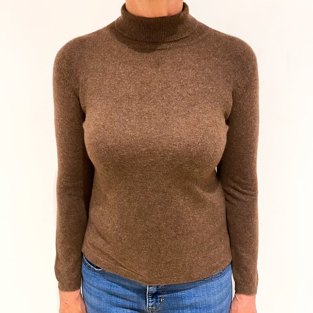 Mole Brown Cashmere Polo Neck Jumper Medium
