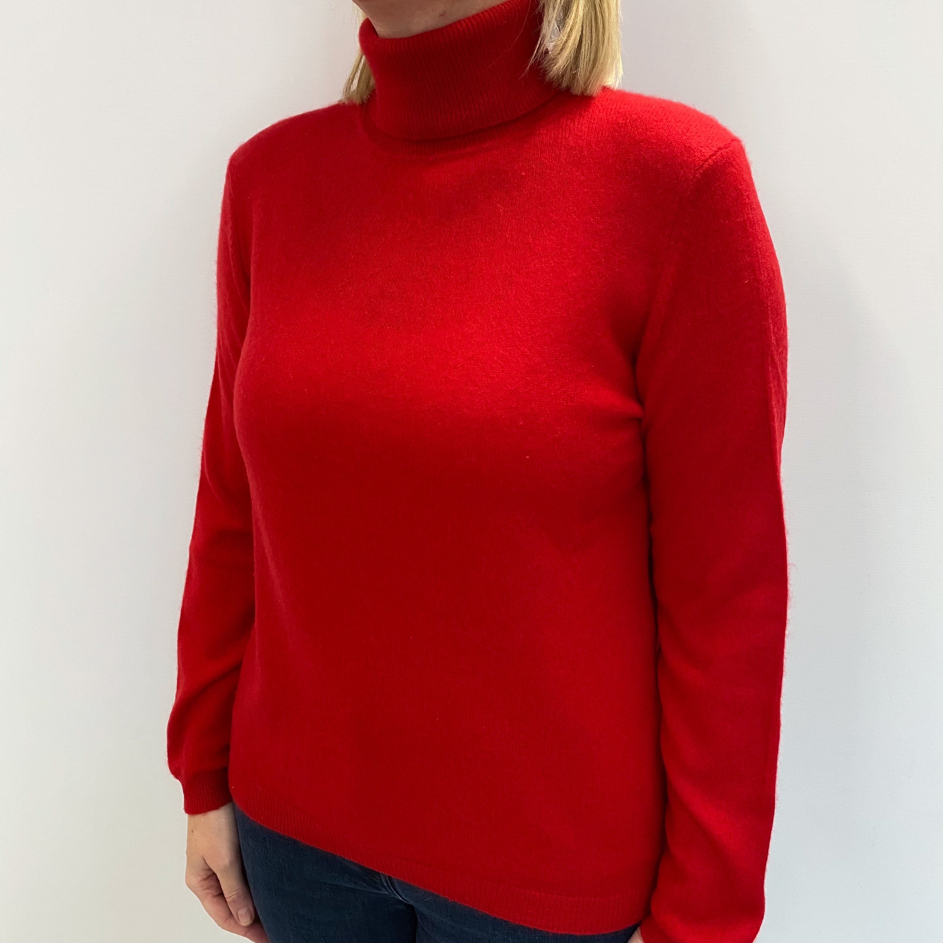 Spanish Red Cashmere Polo Neck Jumper Large