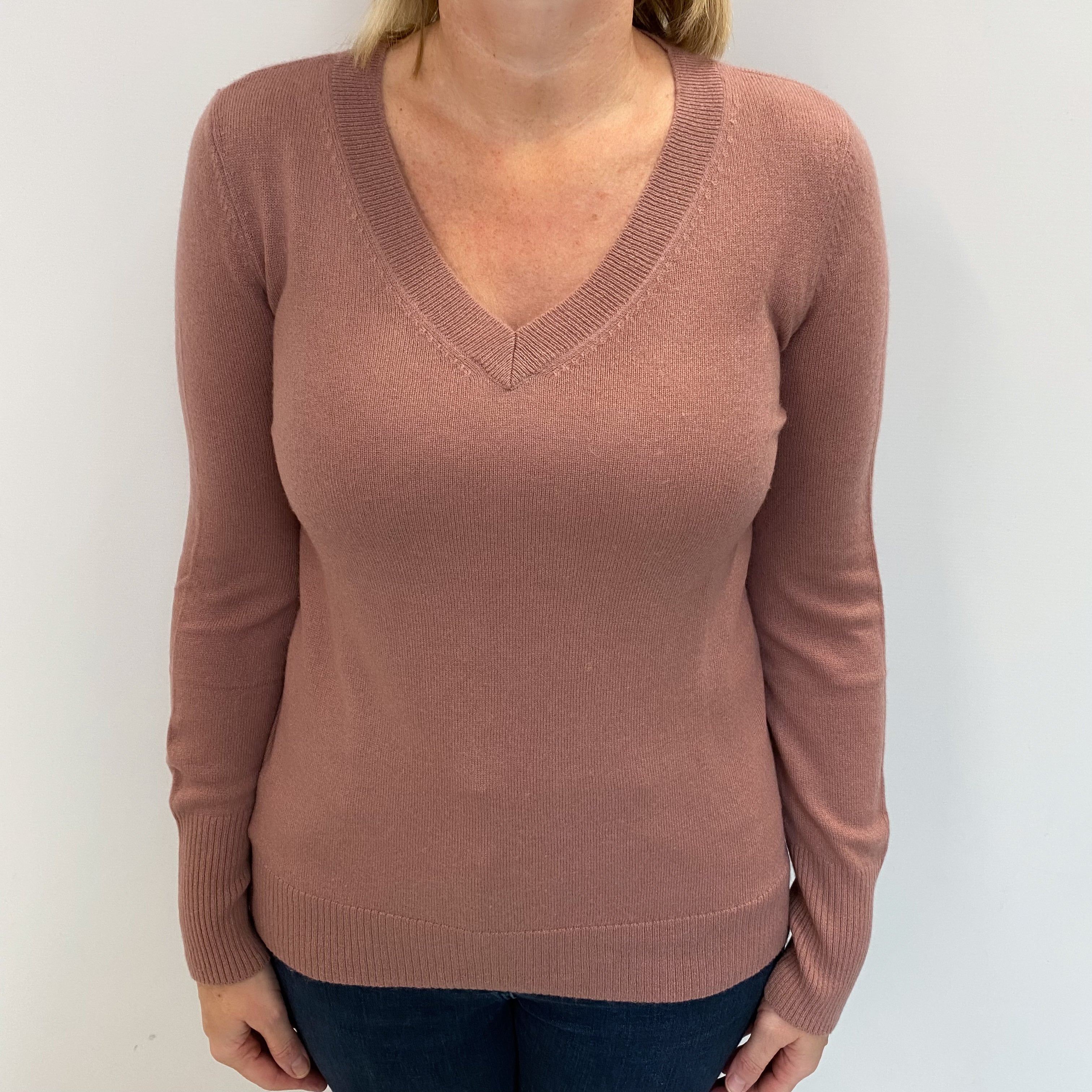 Deep Faded Heather Cashmere V Neck Jumper Large