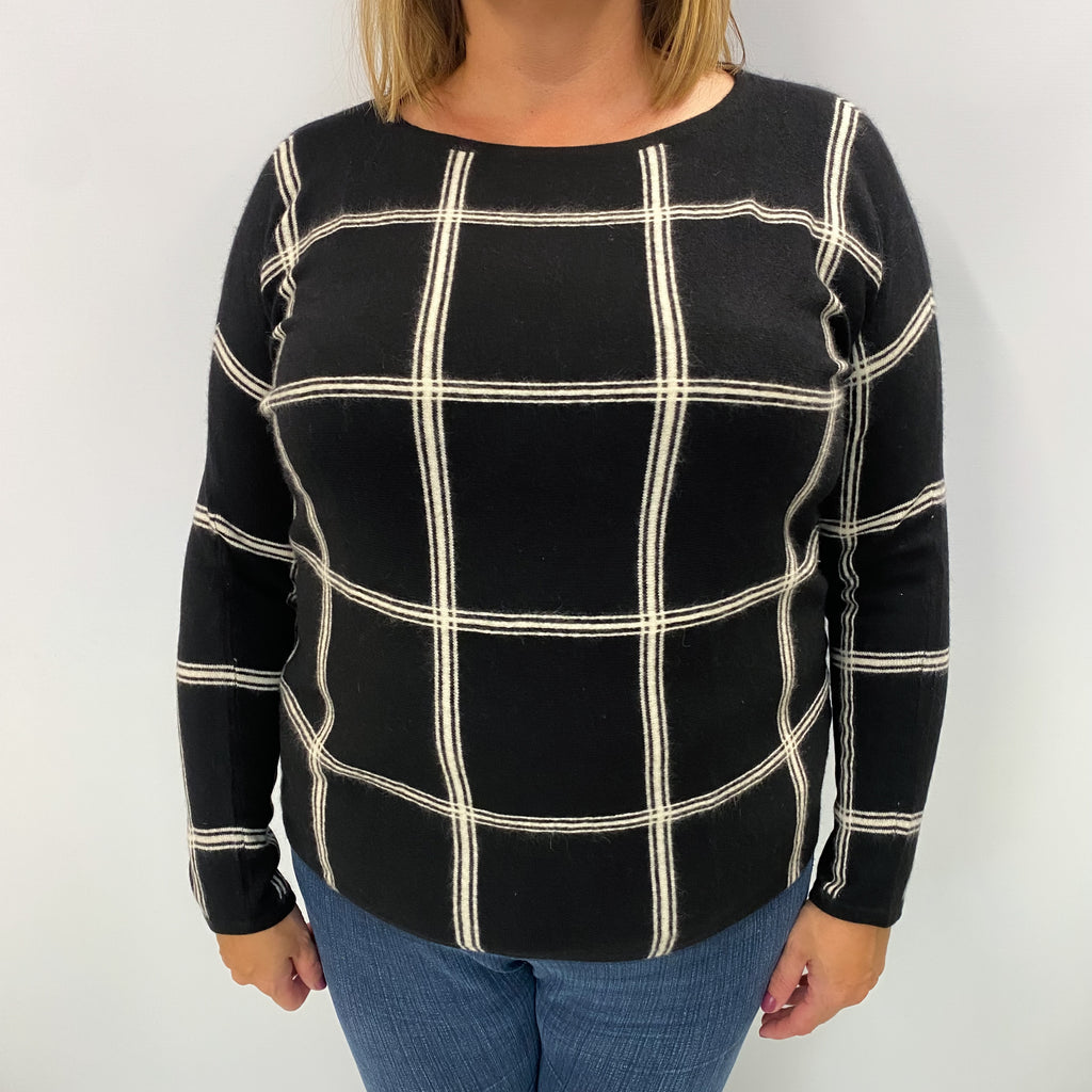 Black and White Patterned Cashmere Crew Neck Jumper Extra Large