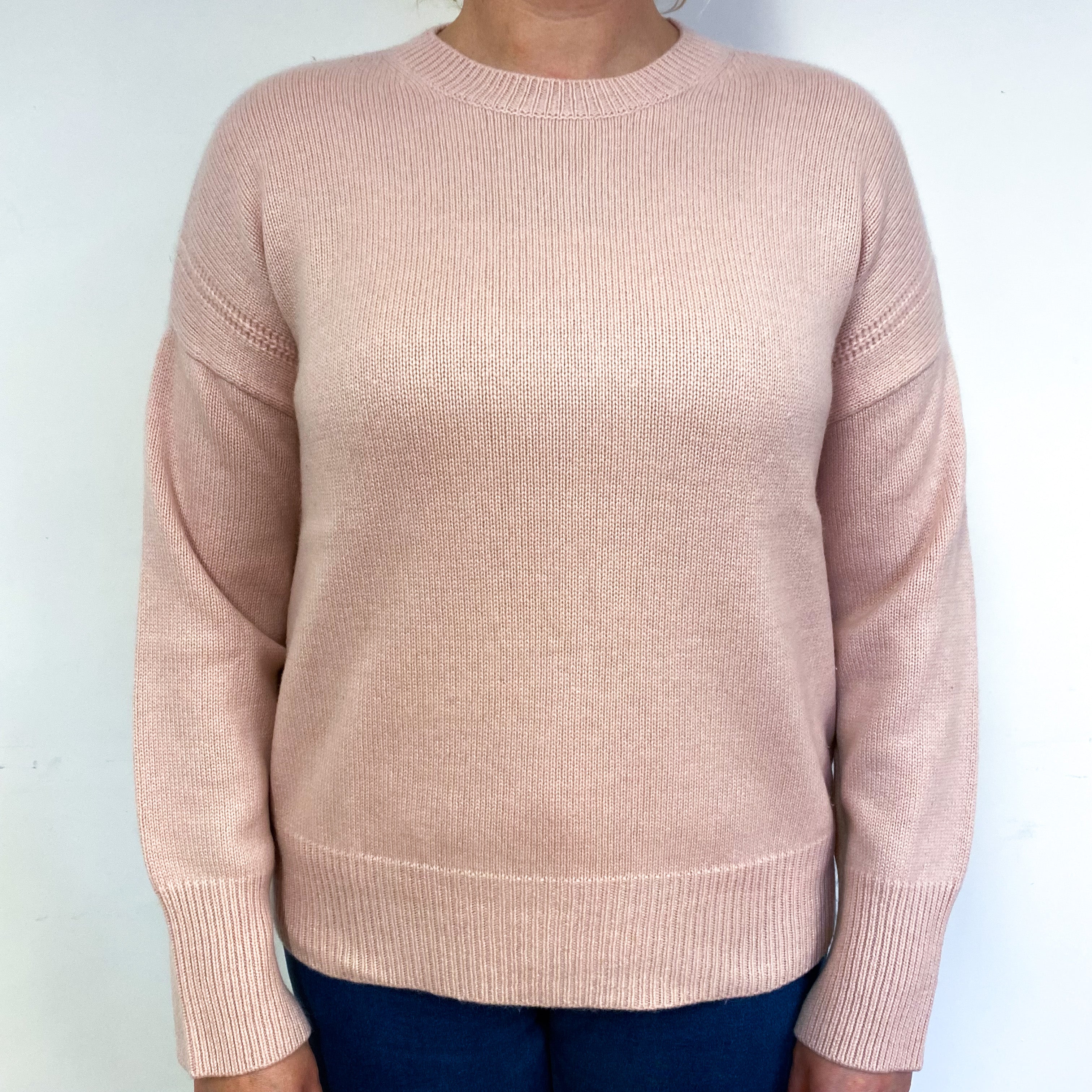 Shell Pink Chunky Cashmere Crew Neck Jumper Large