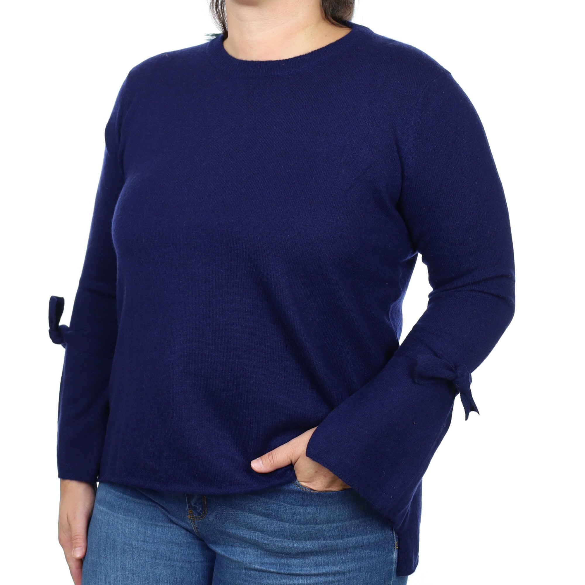 French Navy Sleeve Detail Cashmere Crew Neck Jumper Large