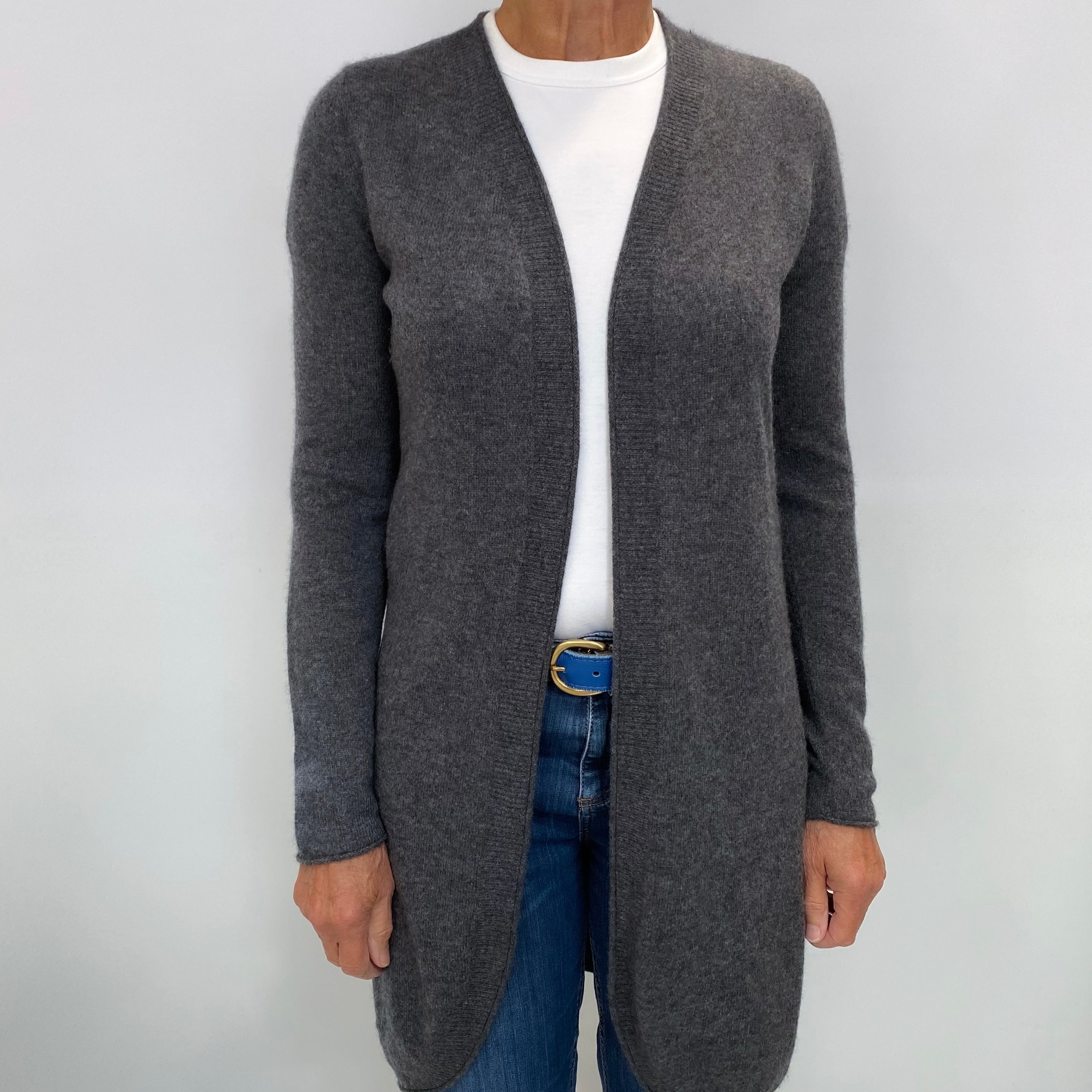 Charcoal Grey Cashmere Edge To Edge Cardigan Medium