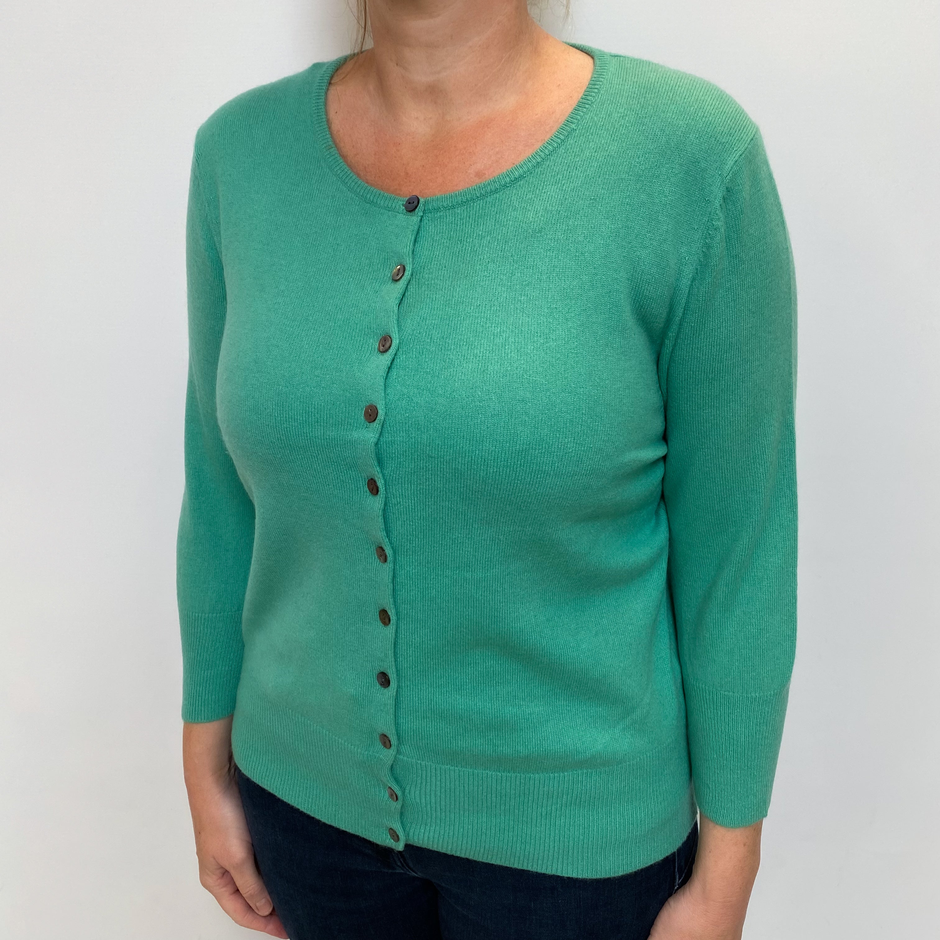 Tropical Green Cashmere Crew Neck Cardigan Large