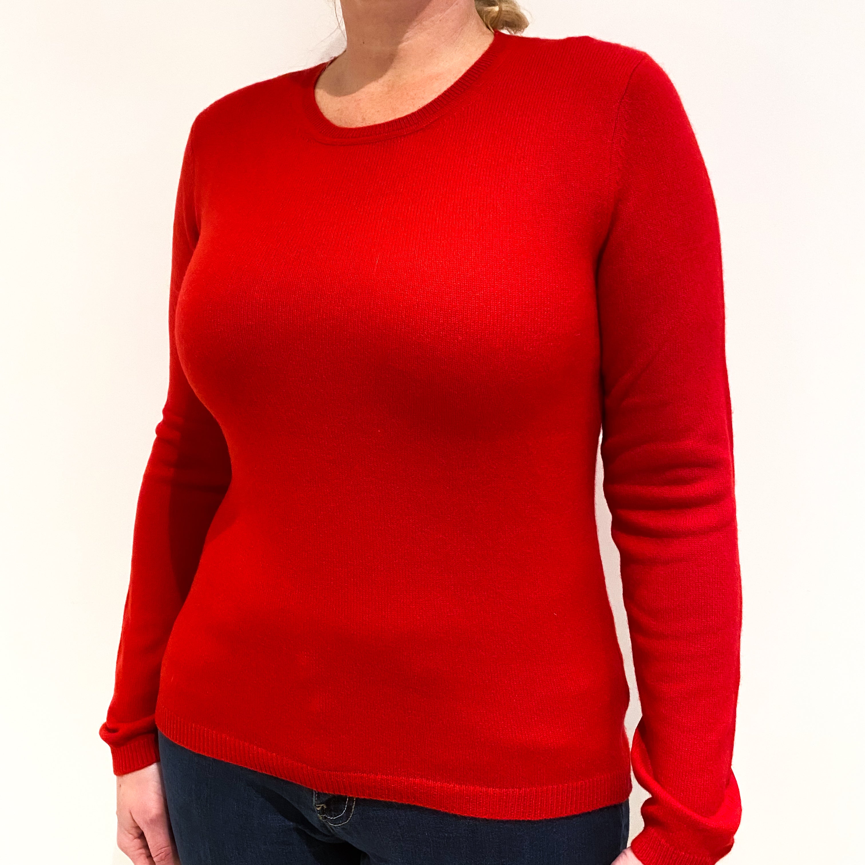 Scarlet Red Cashmere Crew Neck Jumper Large