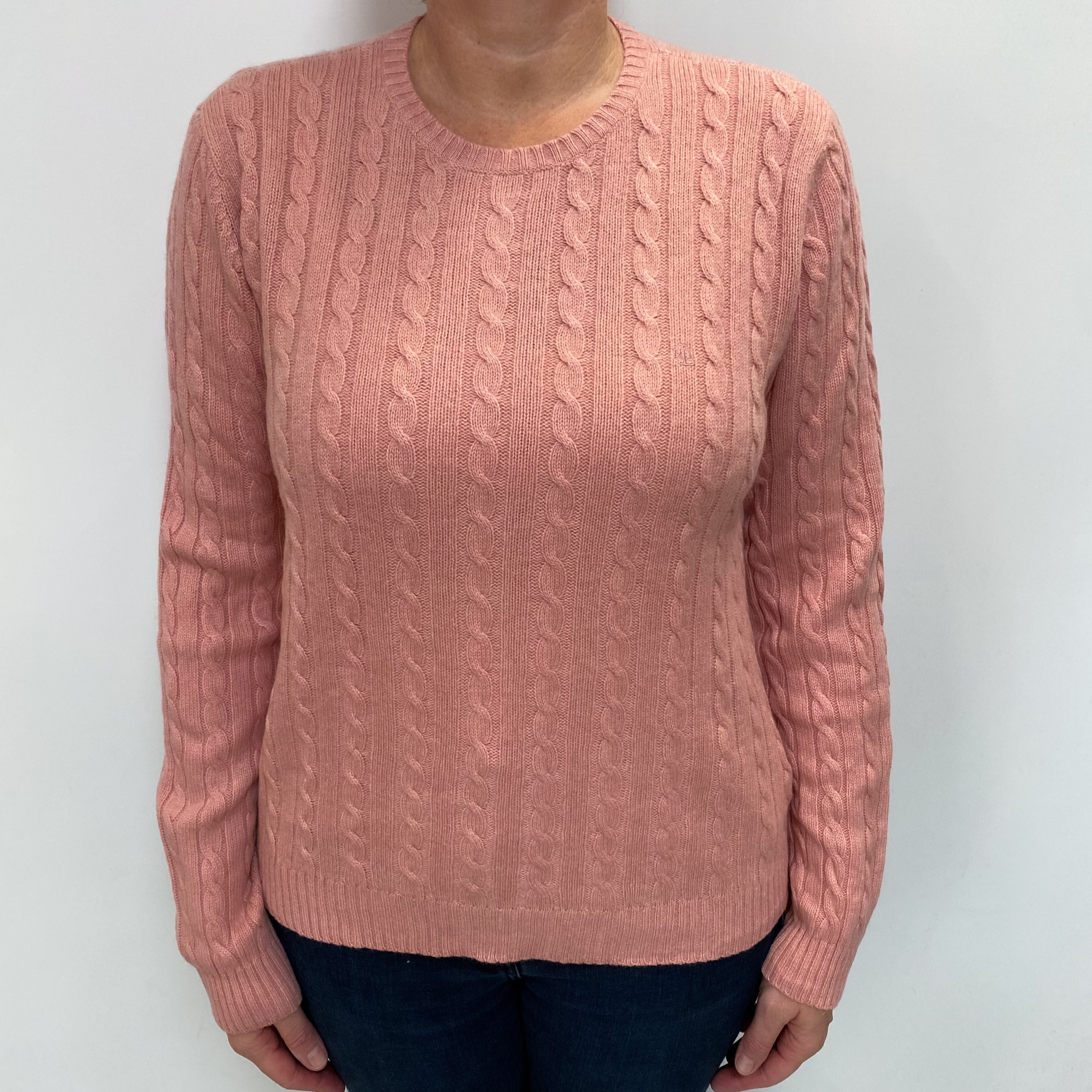 Ralph Lauren Blush Pink Cable Cashmere Crew Neck Jumper Large