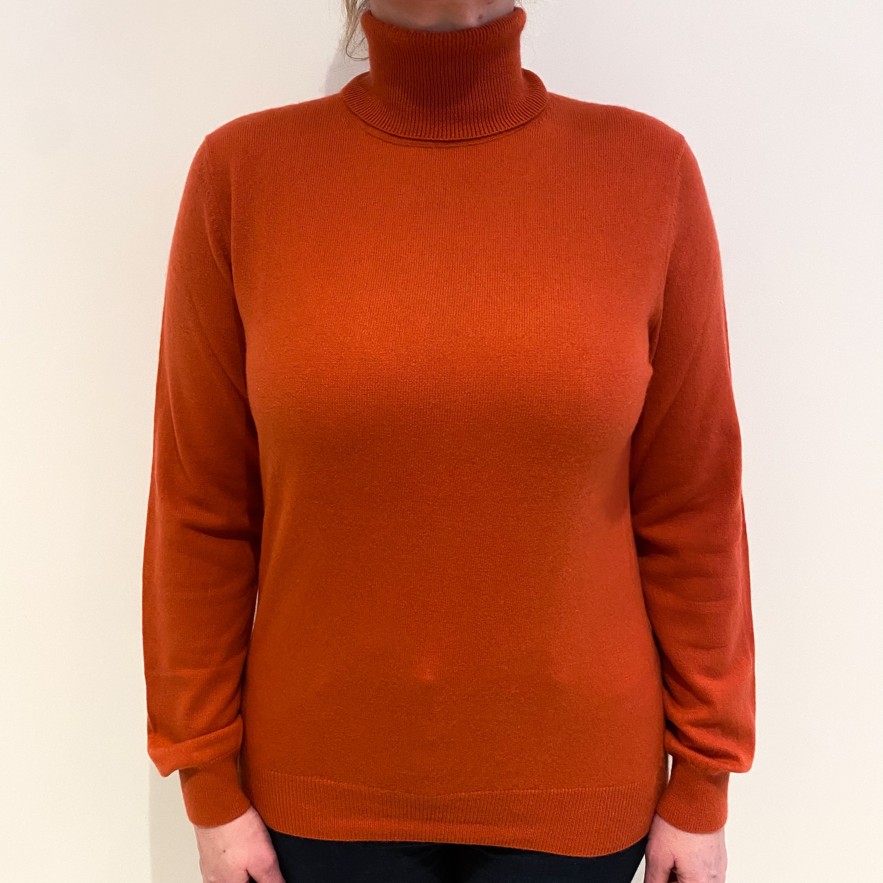 Burnt Orange Cashmere Polo Neck Jumper Large