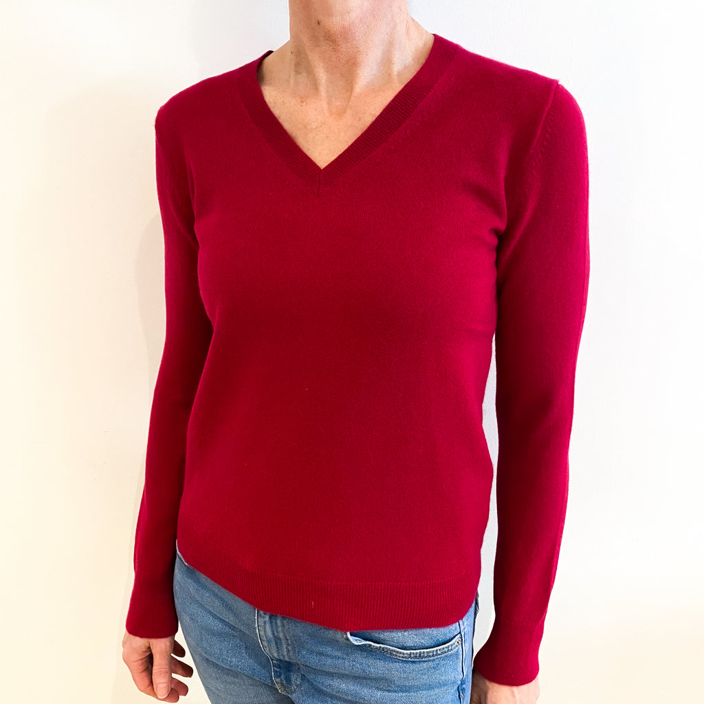 Cherry Pink Cashmere V Neck Jumper Small
