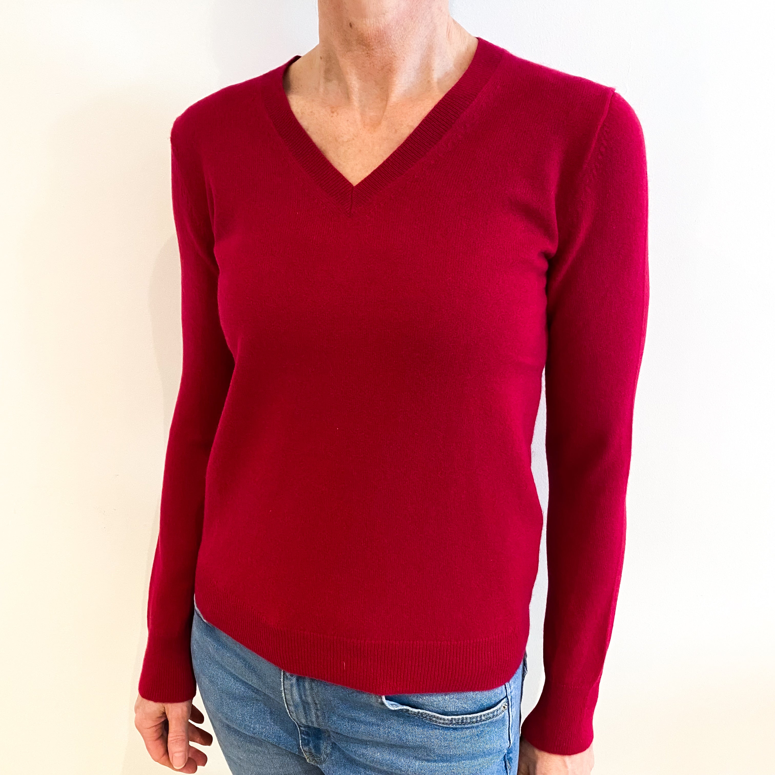 Cherry Pink Cashmere V Neck Jumper Small