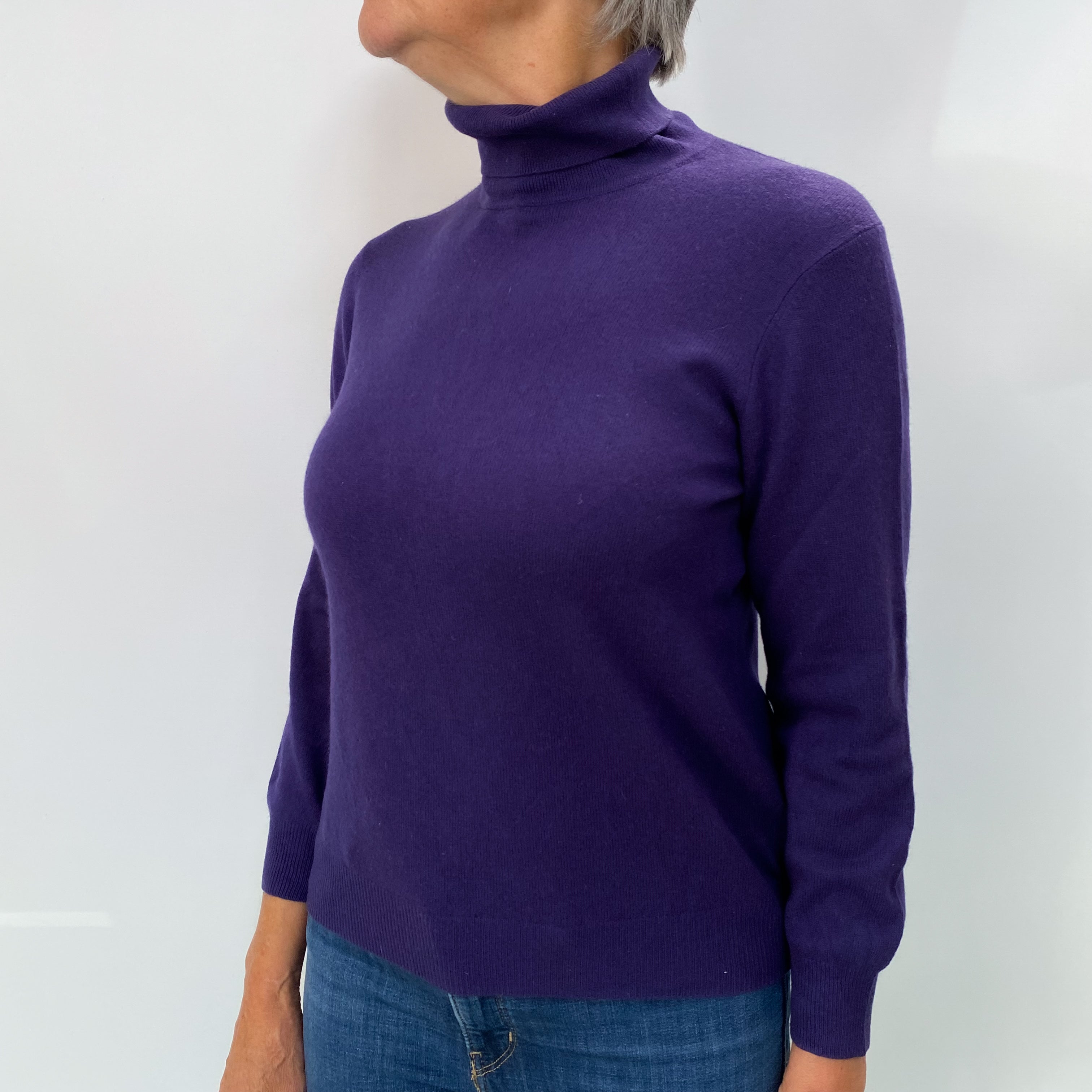 Indigo Purple Cashmere Polo Neck Jumper Medium