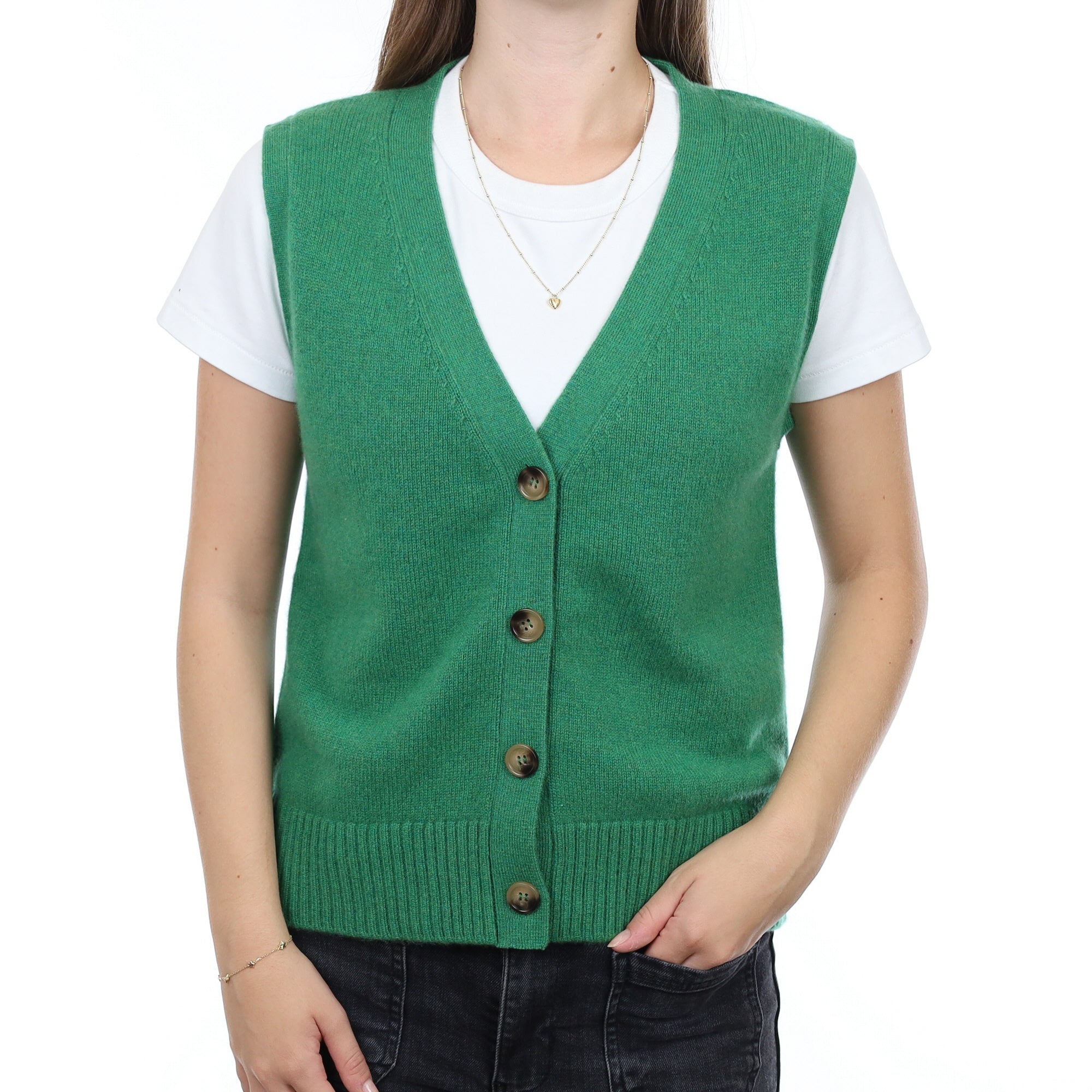 Brand New Shamrock Green Luxury Cashmere V Neck Waistcoat Extra Small UK 6-8