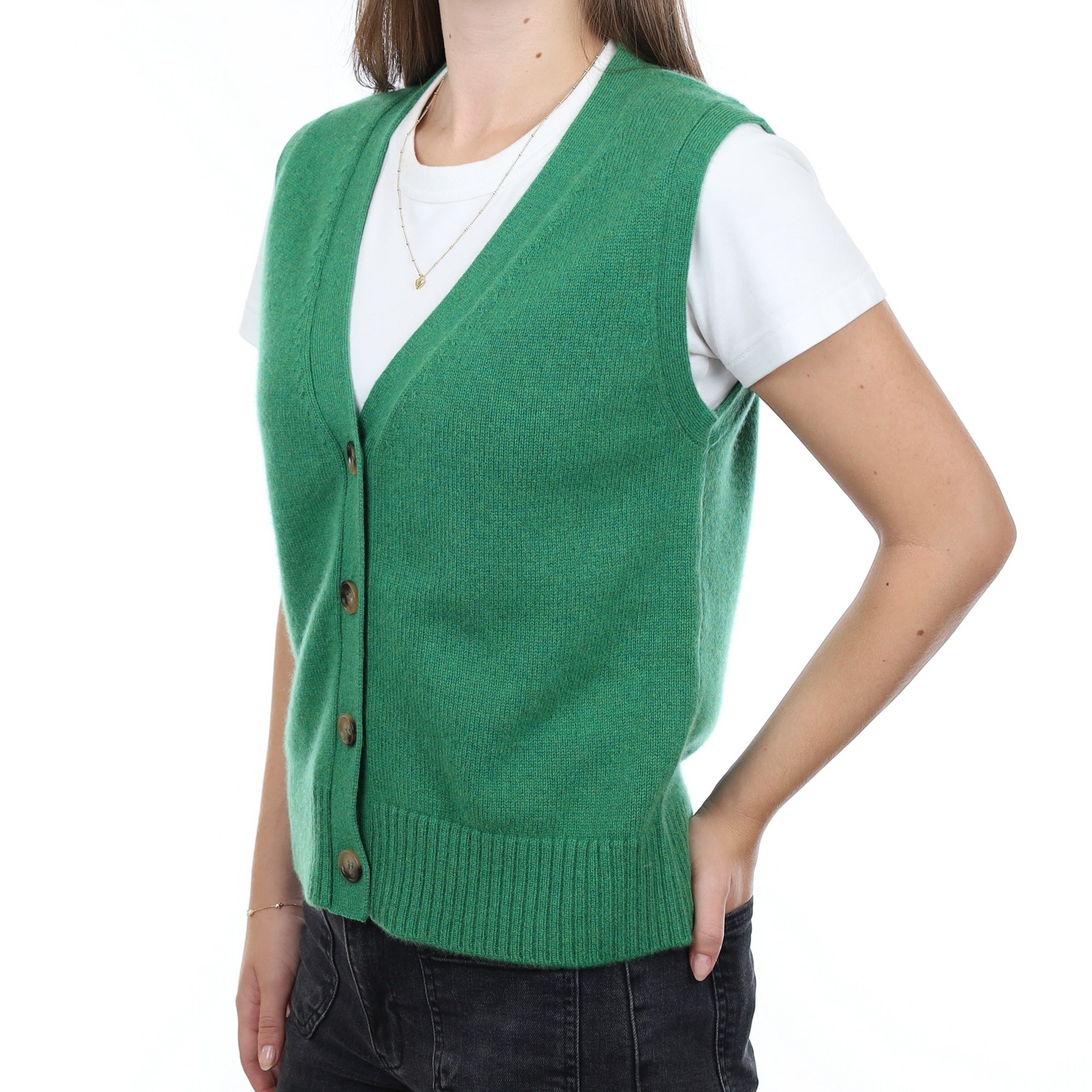 Brand New Shamrock Green Luxury Cashmere V Neck Waistcoat Extra Small UK 6-8
