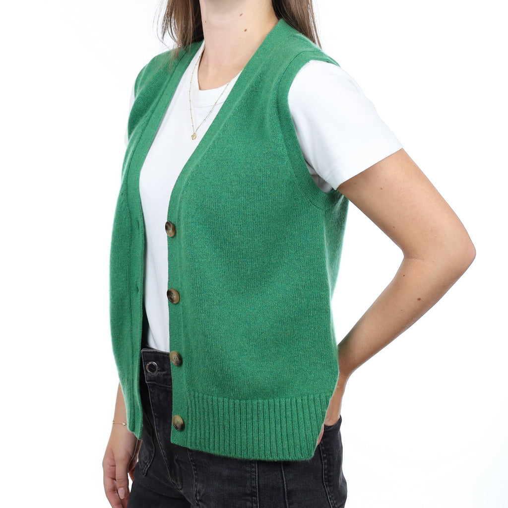 Brand New Shamrock Green Luxury Cashmere V Neck Waistcoat Extra Small UK 6-8