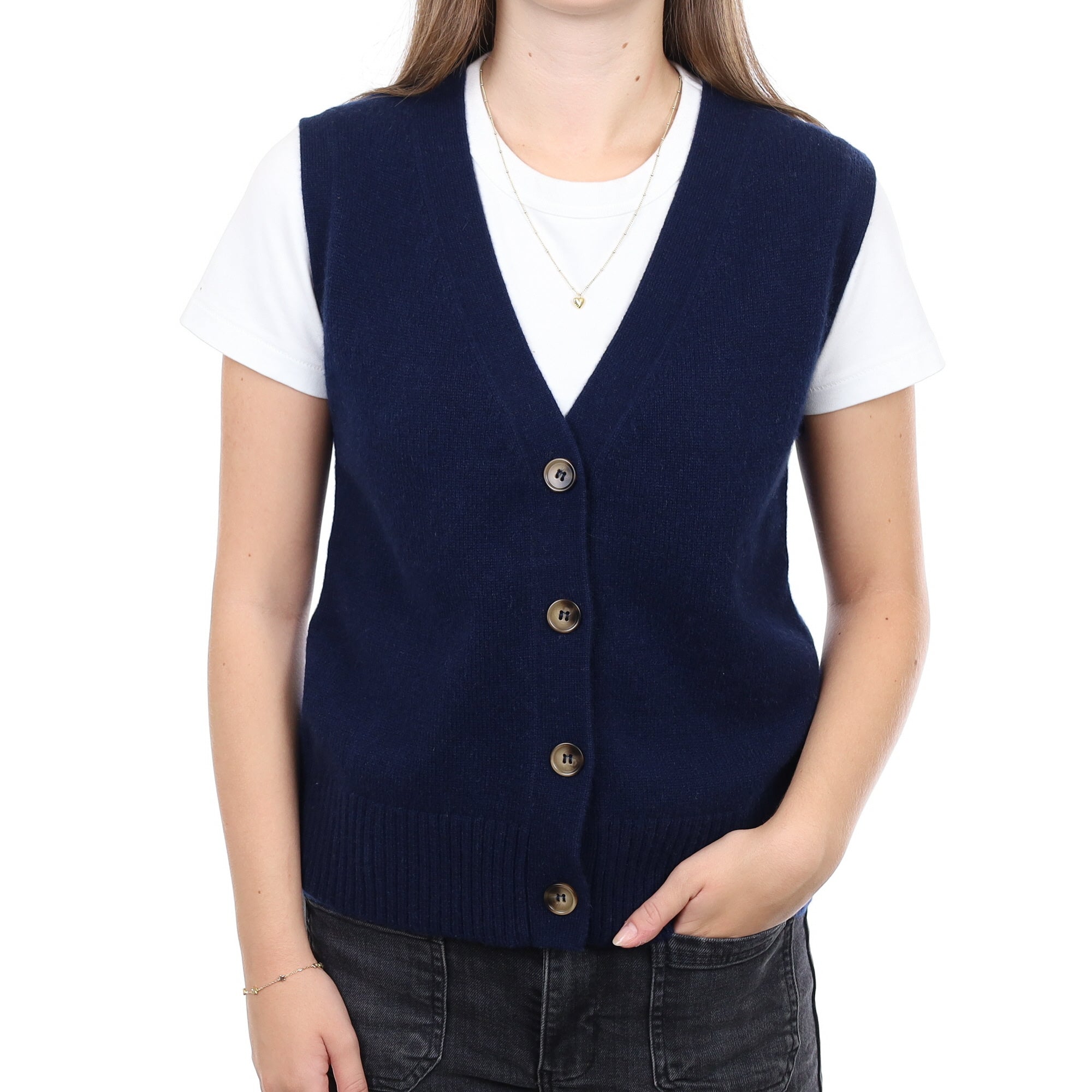 Brand New Navy Luxury Cashmere V Neck Waistcoat Extra Small UK 6-8