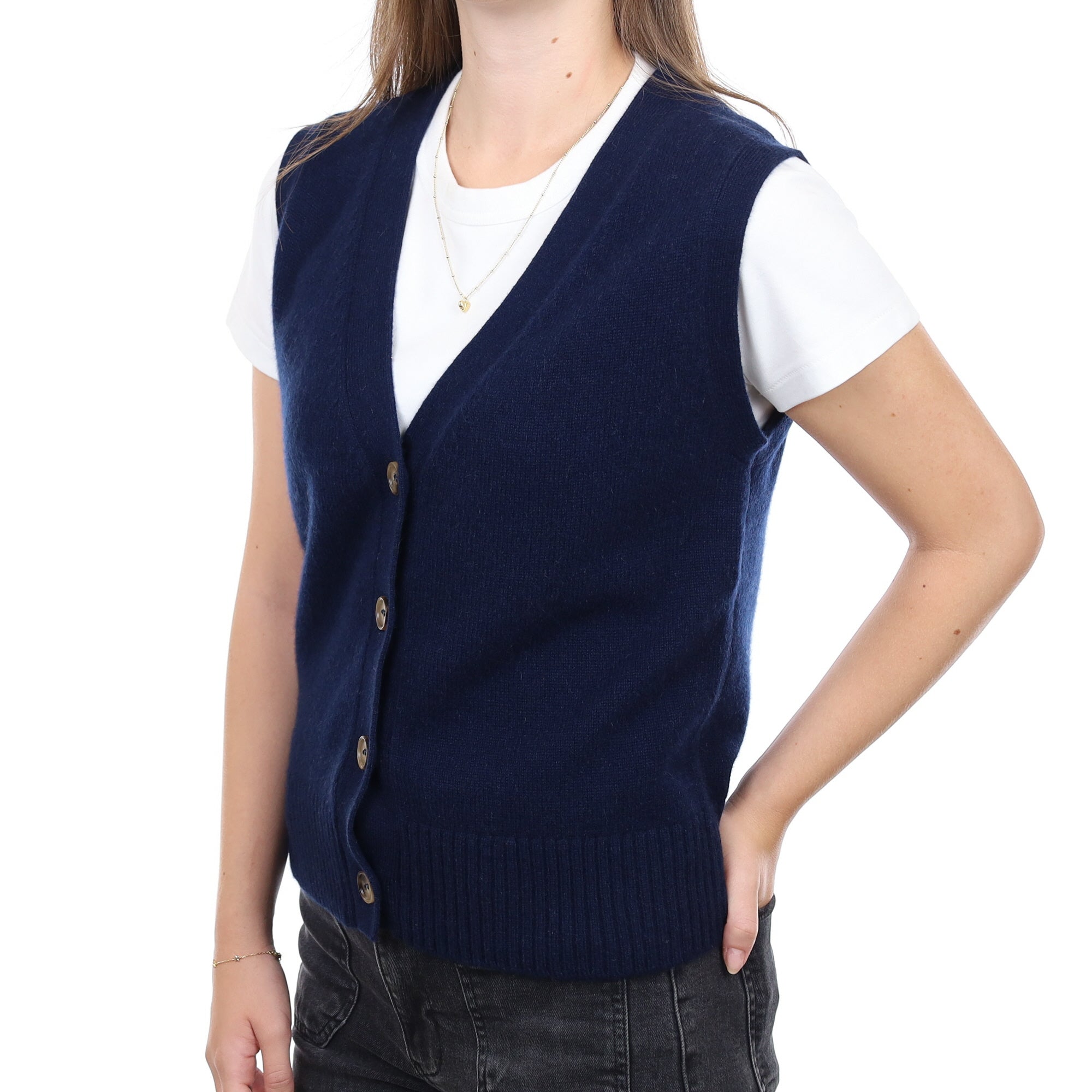 Brand New Navy Luxury Cashmere V Neck Waistcoat Extra Small UK 6-8