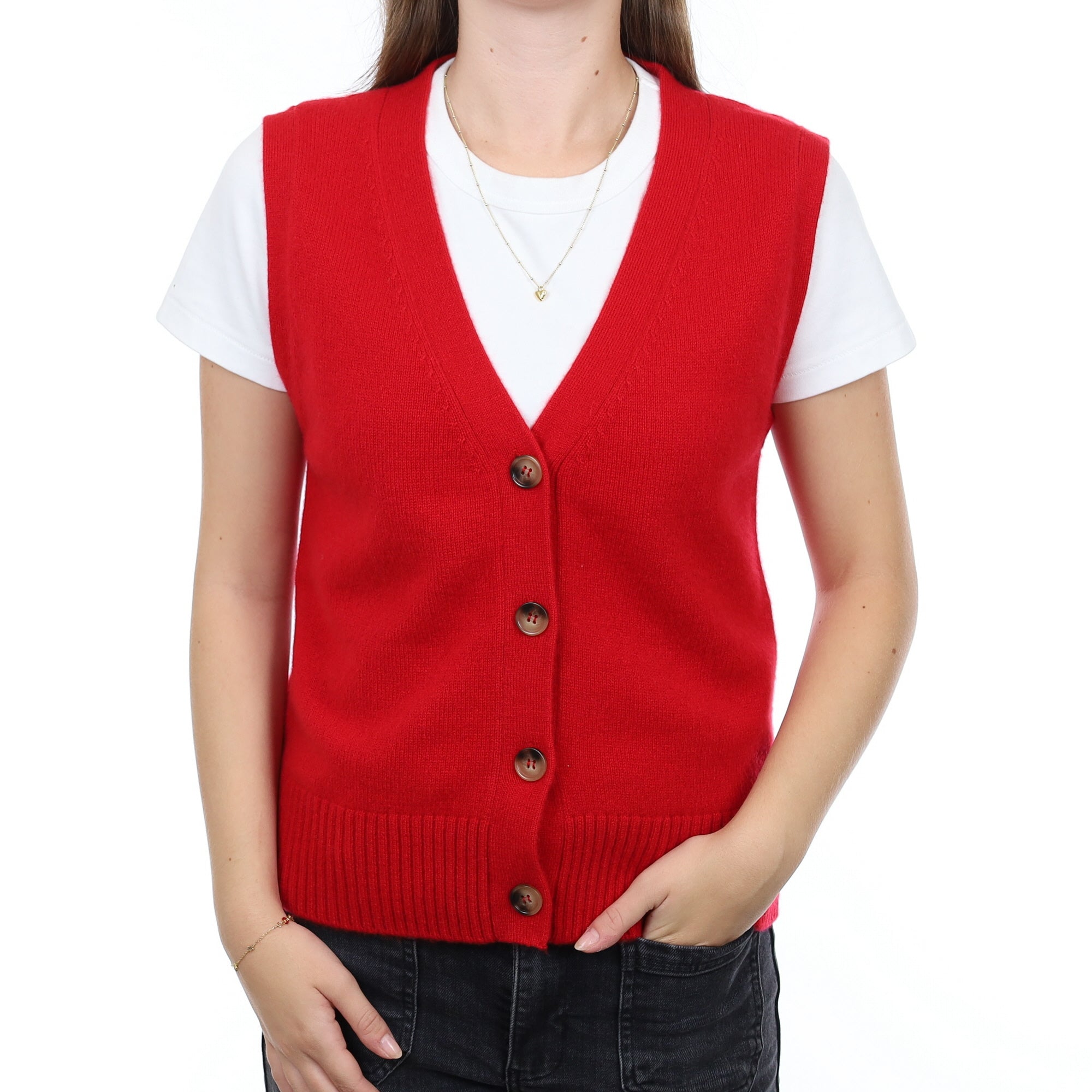 Brand New Post Box Red Luxury Cashmere V Neck Waistcoat Extra Small UK 6-8