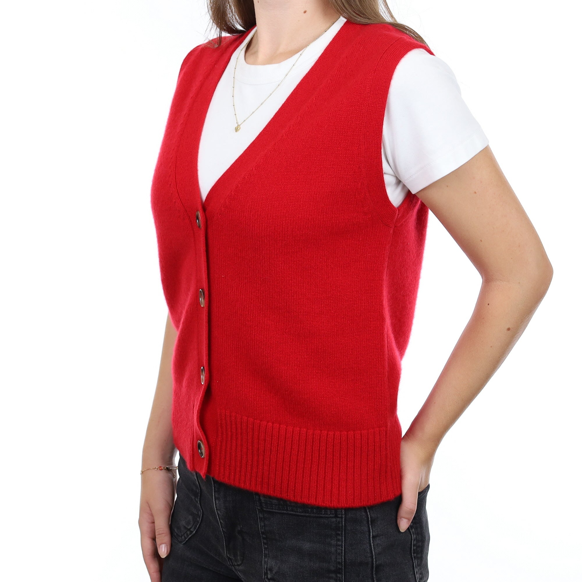 Brand New Post Box Red Luxury Cashmere V Neck Waistcoat Extra Small UK 6-8
