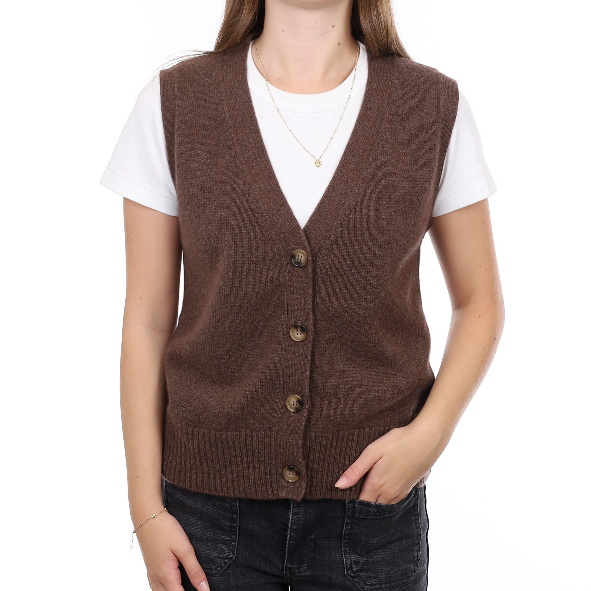 Brand New Mocha Luxury Cashmere V Neck Waistcoat Extra Small UK 6-8