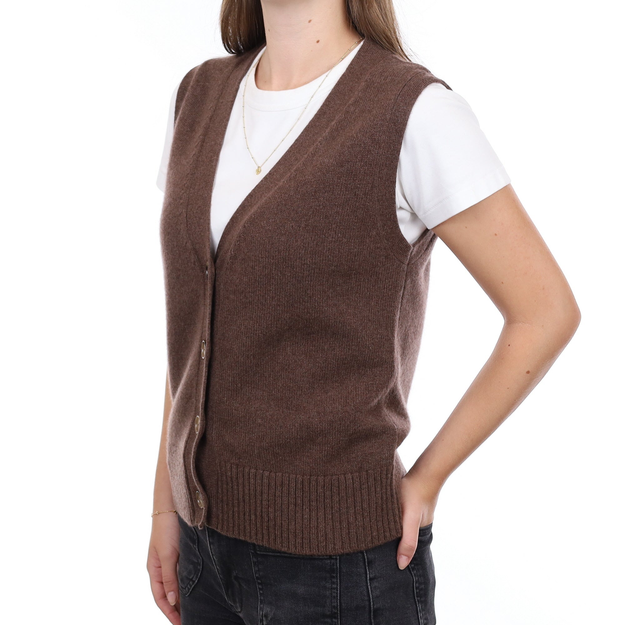 Brand New Mocha Luxury Cashmere V Neck Waistcoat Extra Small UK 6-8