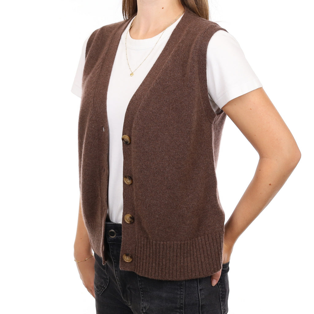 Brand New Mocha Luxury Cashmere V Neck Waistcoat Extra Small UK 6-8