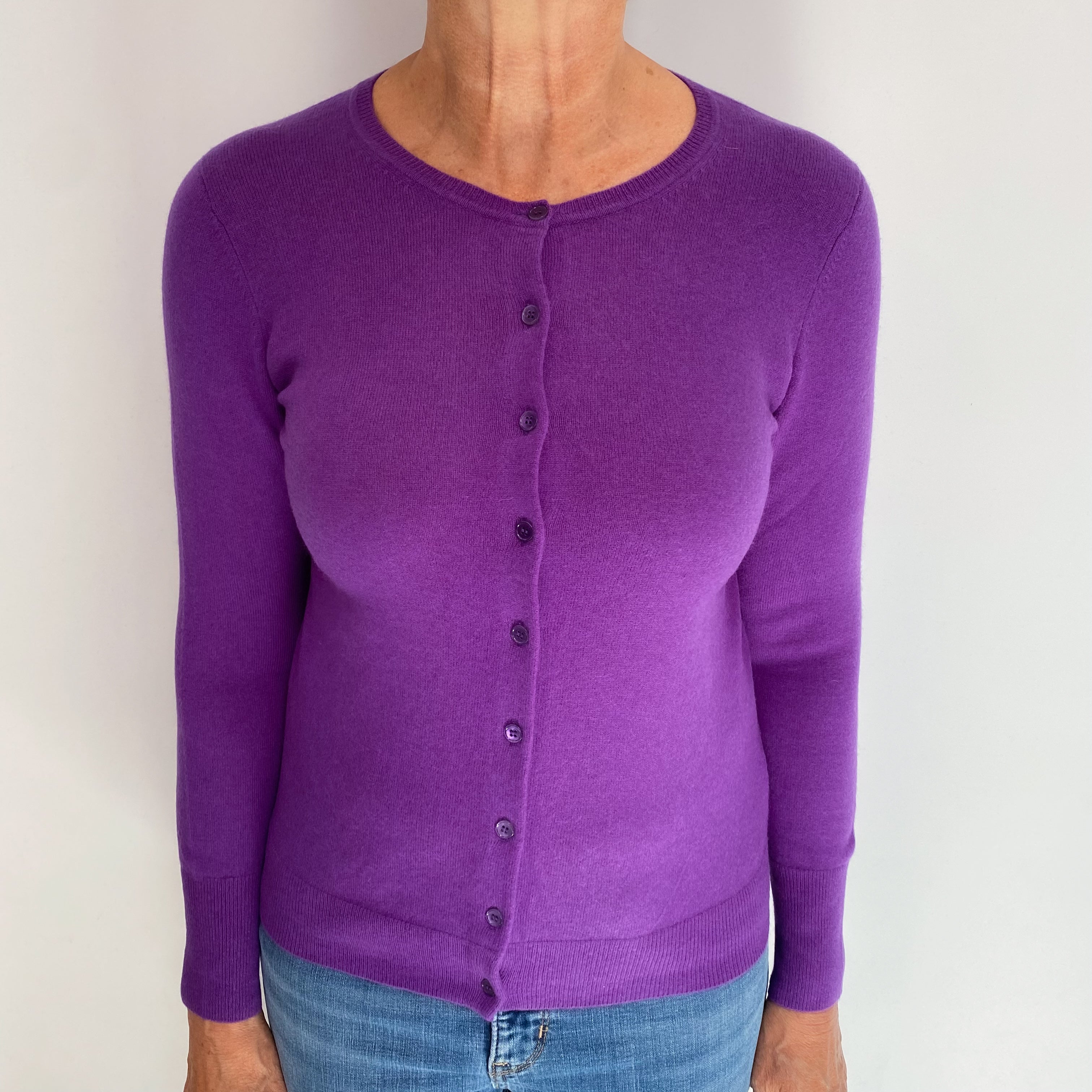 Pure Pansy Purple Cashmere Crew Neck Cardigan Medium