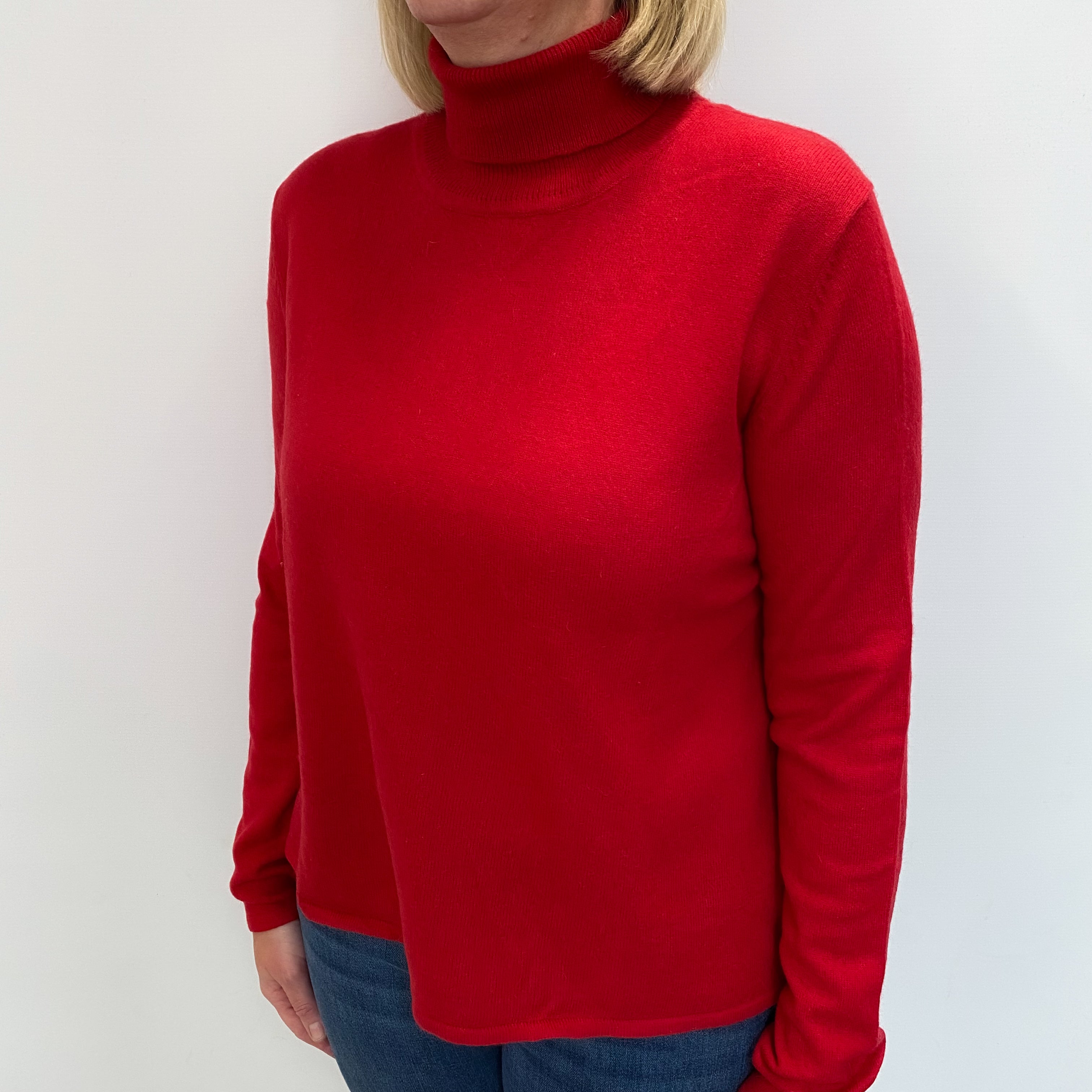 Post Box Red Cashmere Polo Neck Jumper Large