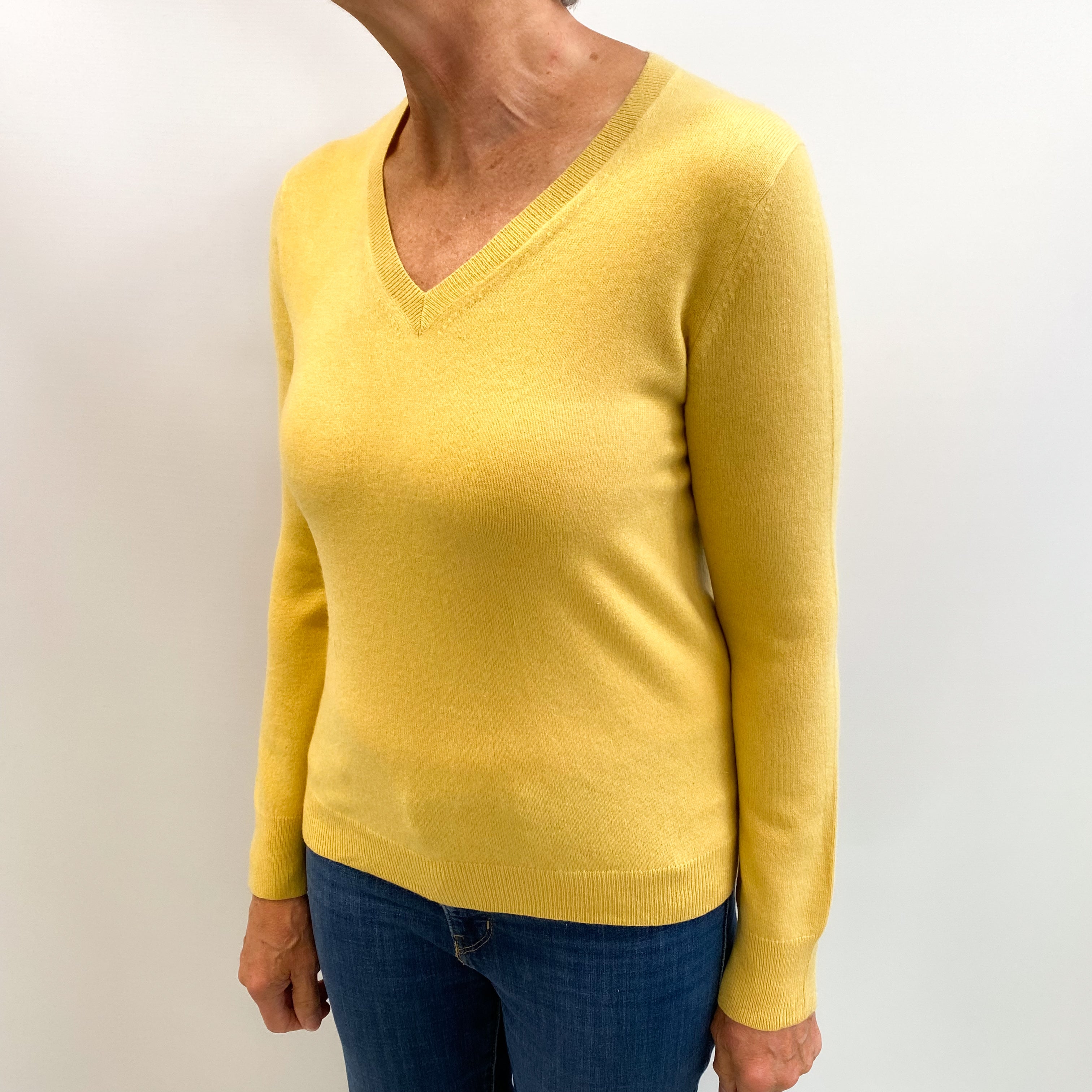 Sunflower Yellow Cashmere V Neck Jumper Medium