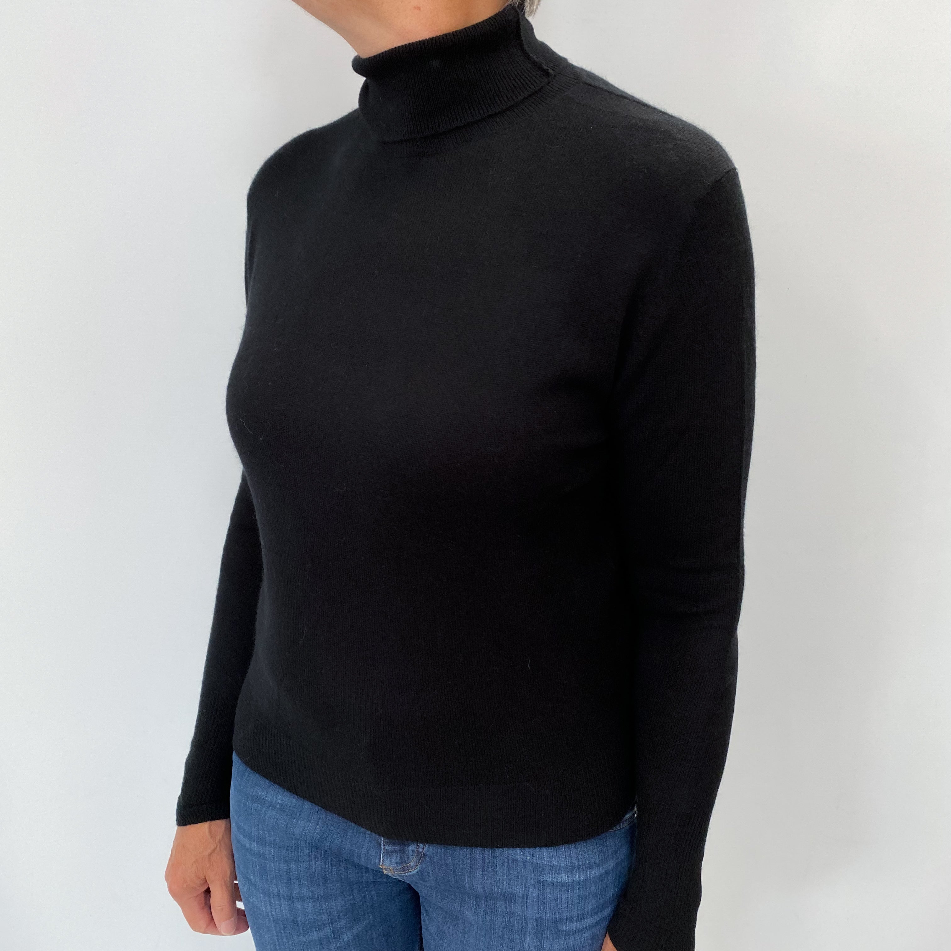 Black Cashmere Polo Neck Jumper Medium