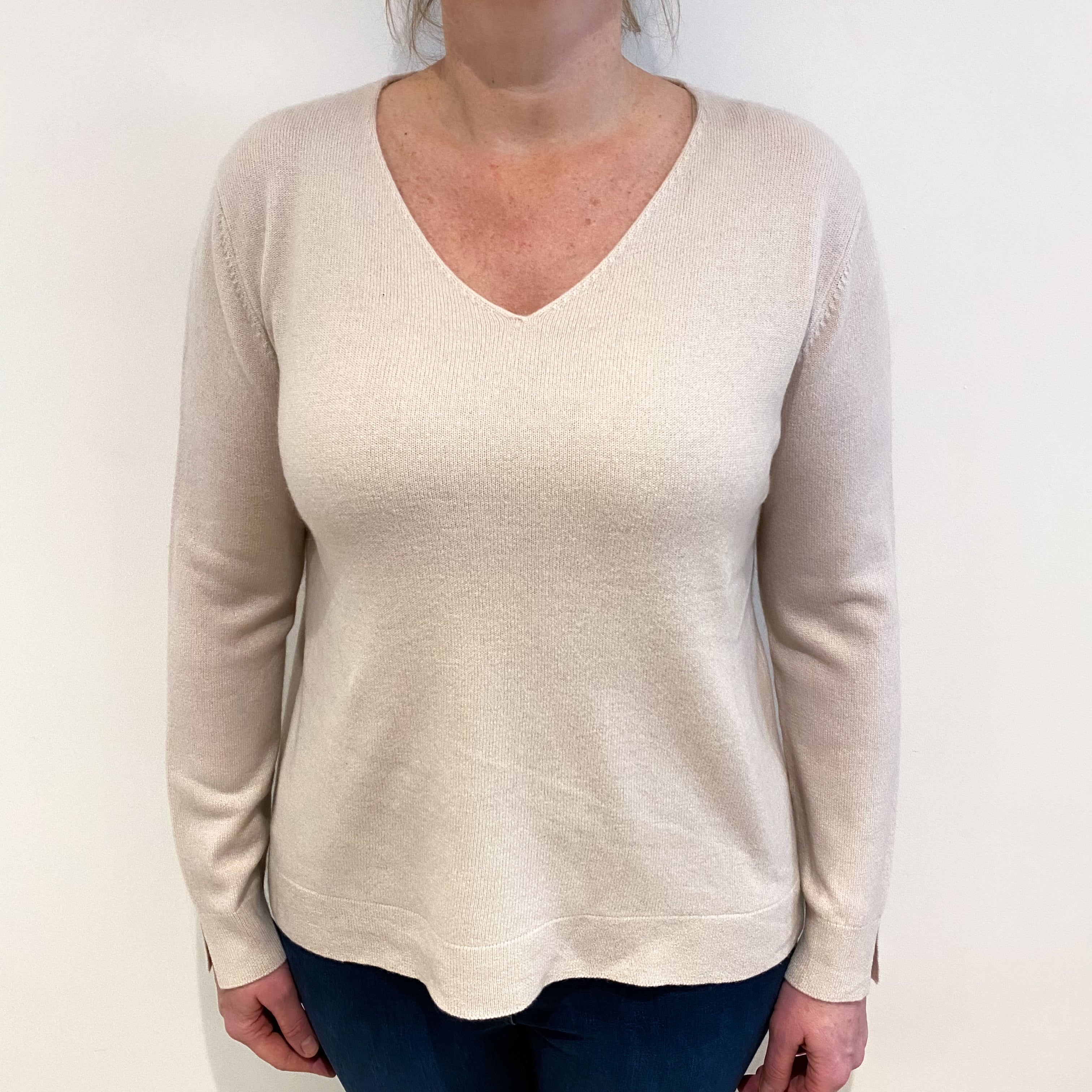Oyster Pink Cashmere V Neck Jumper Large