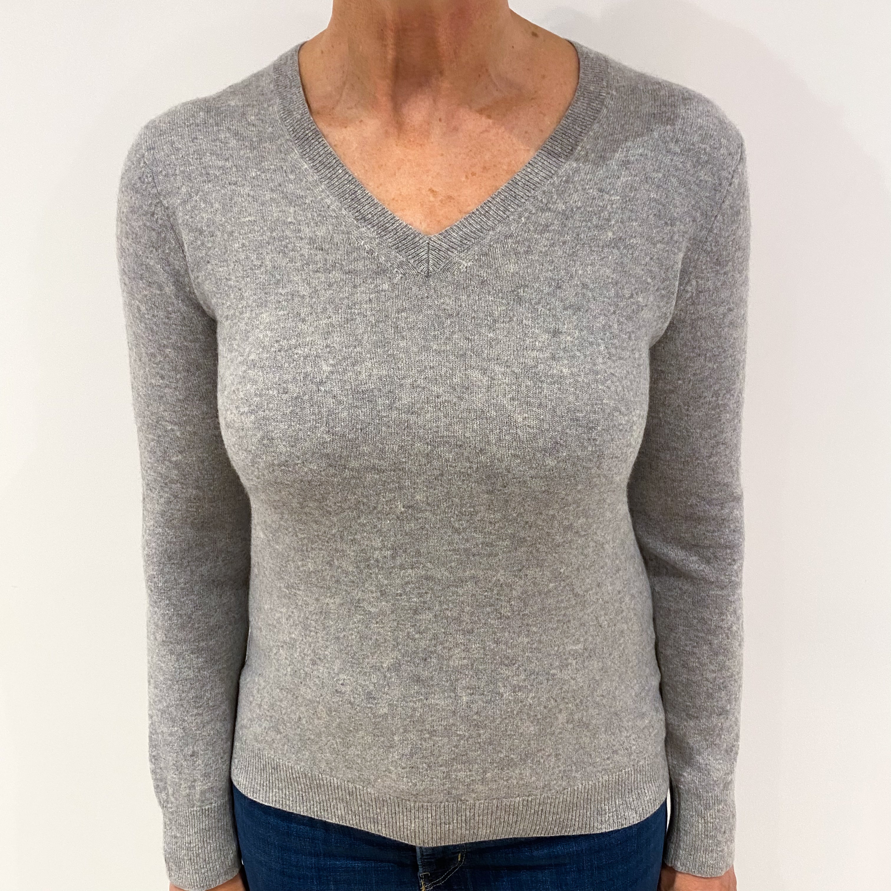 Smoke Grey Cashmere V Neck Jumper Medium