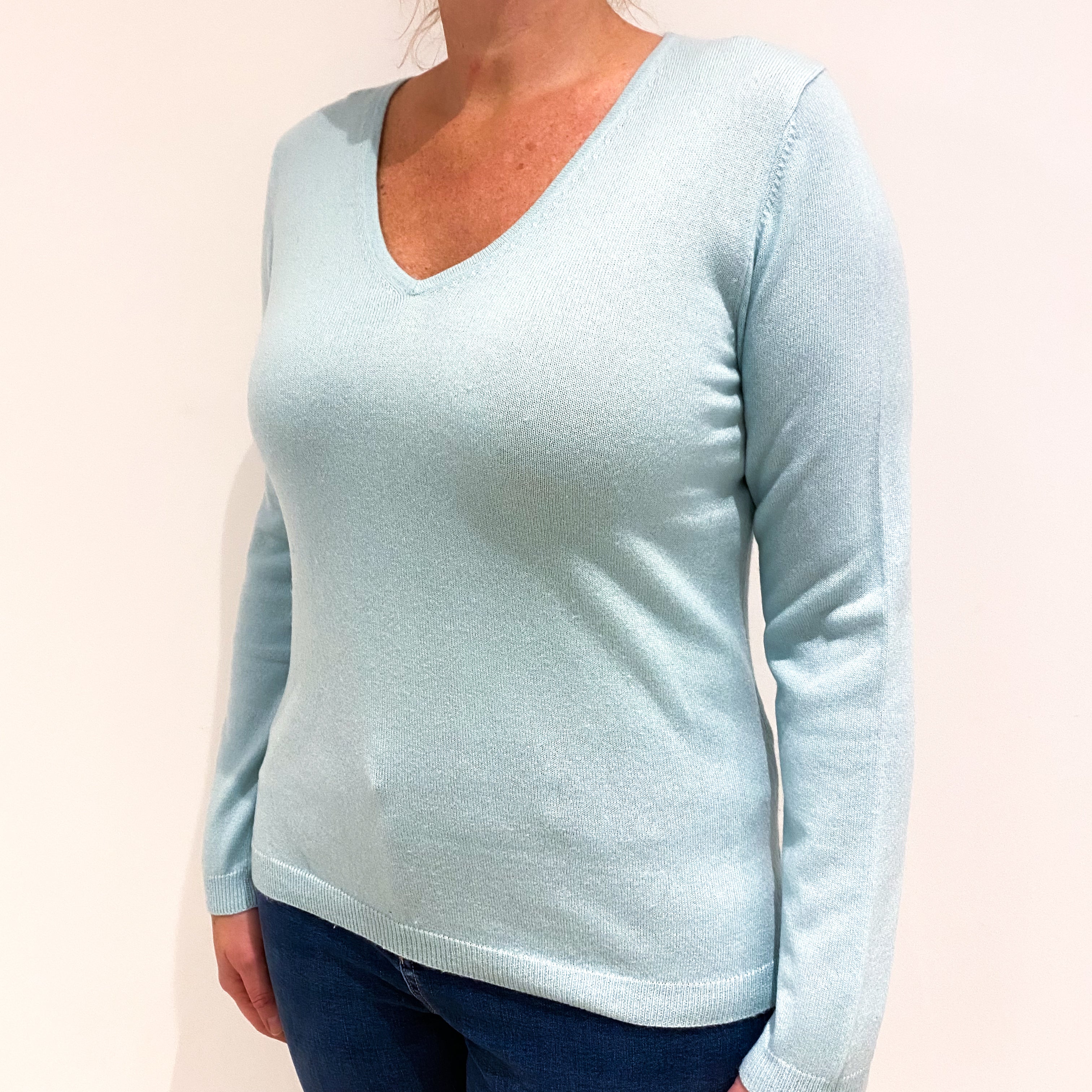 Aqua Blue Cashmere V-Neck Jumper Large