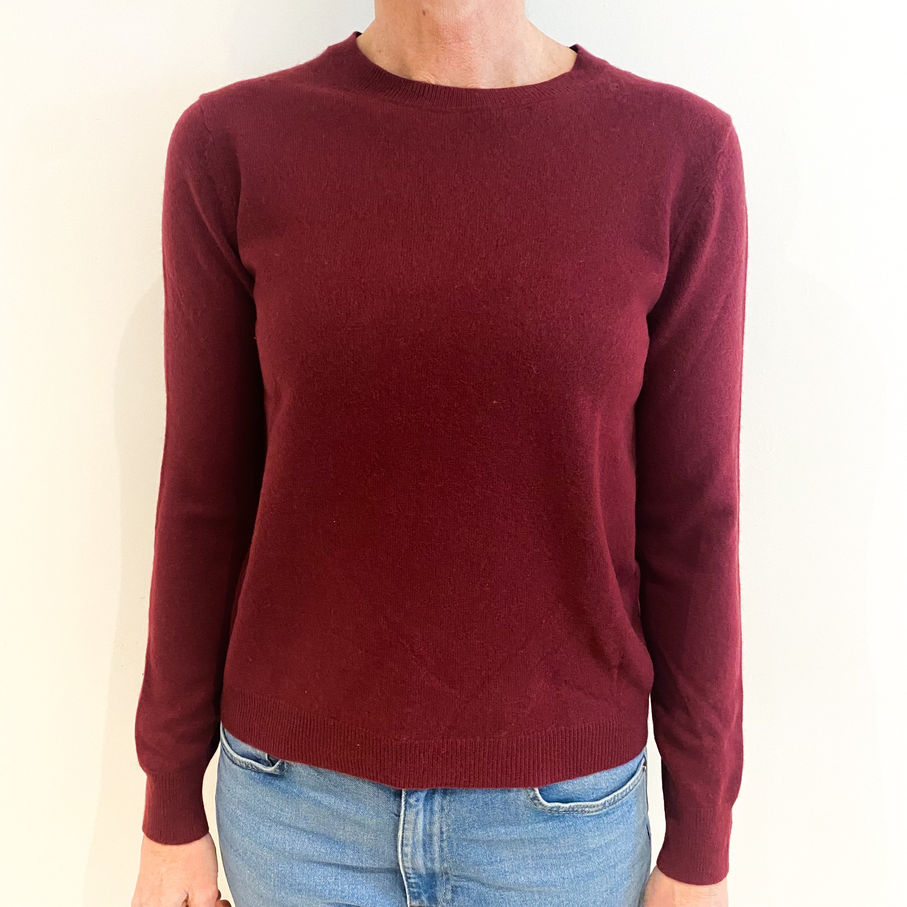 Burgundy Red Cashmere Crew Neck Jumper Small