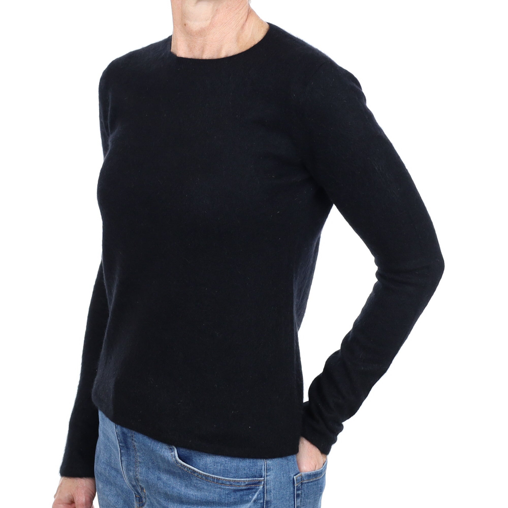 Black Textured Cashmere Crew Neck Jumper Small