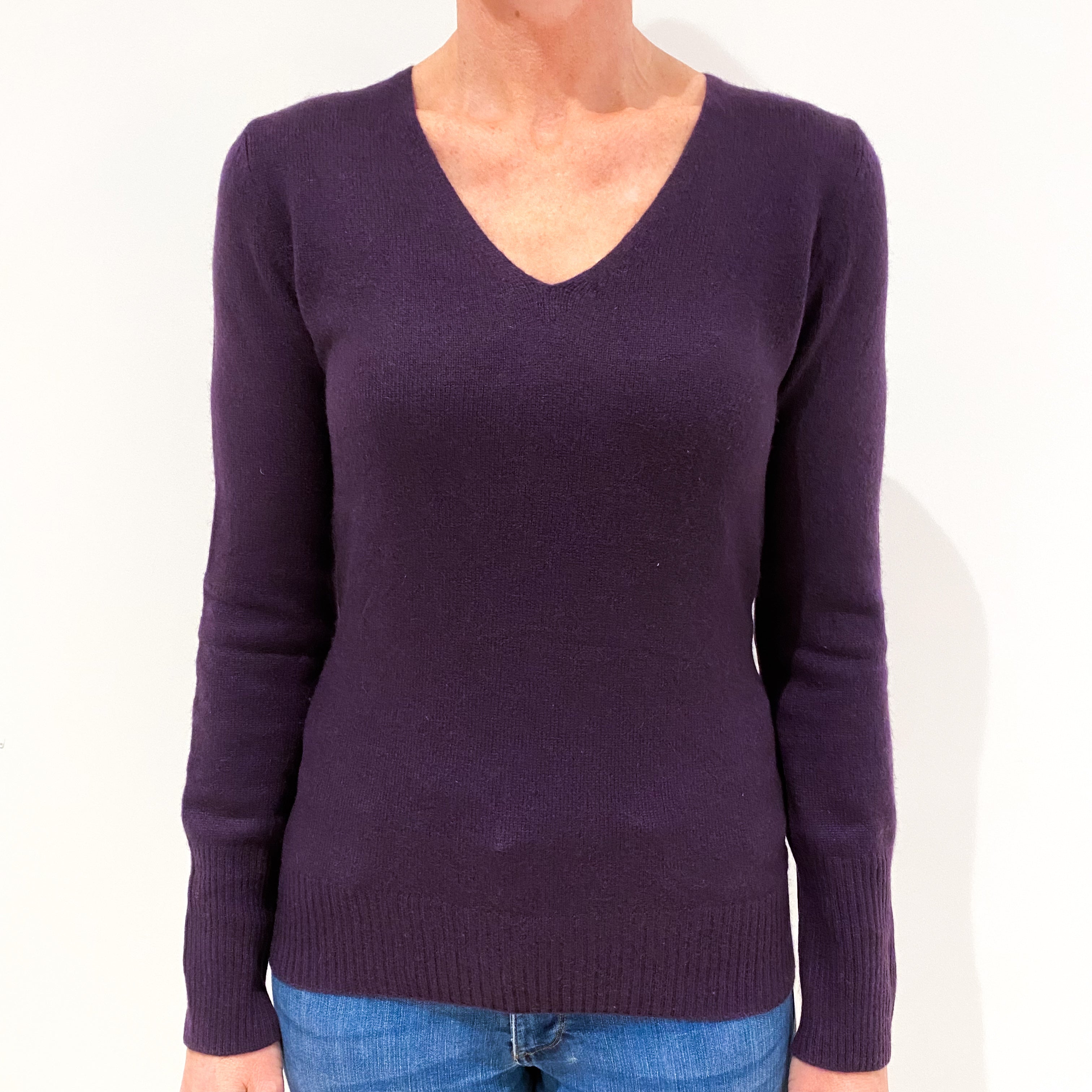 Blueberry Purple Cashmere V-Neck Jumper Small