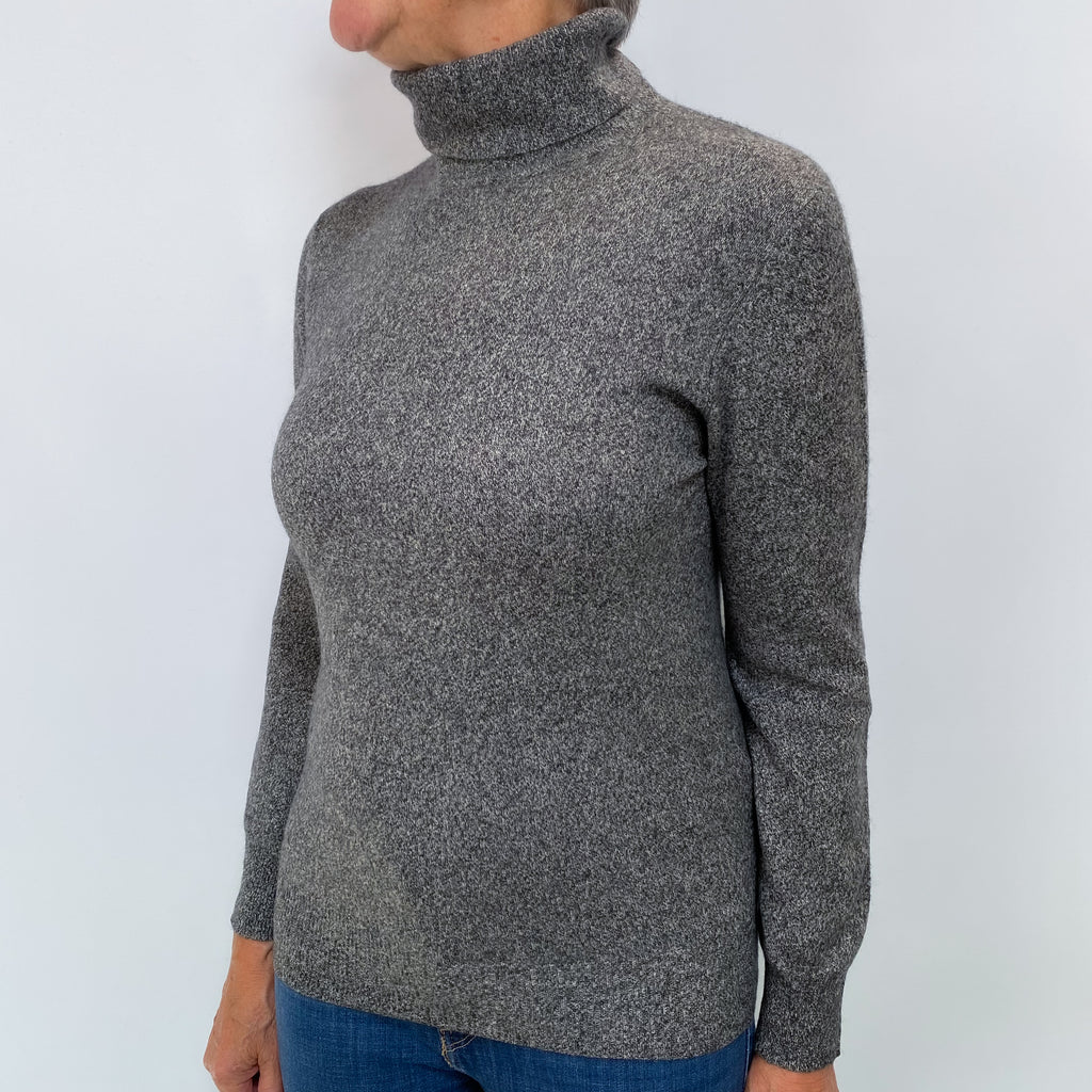 Slate Grey Marl Cashmere Polo Neck Jumper Medium