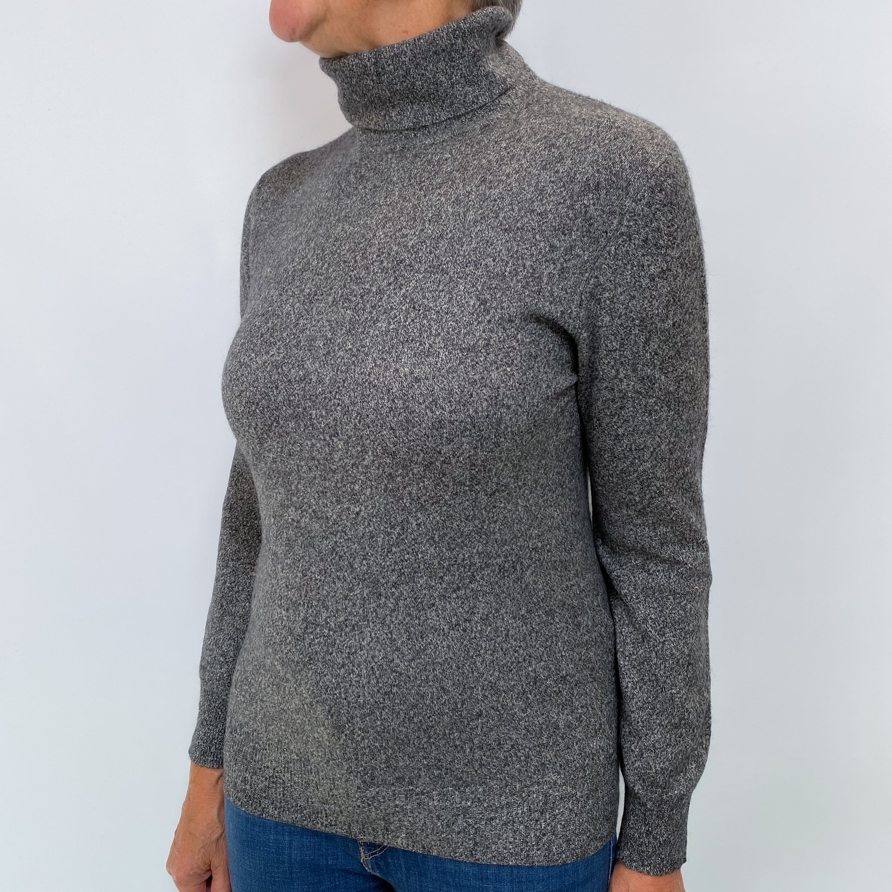 Slate Grey Marl Cashmere Polo Neck Jumper Medium
