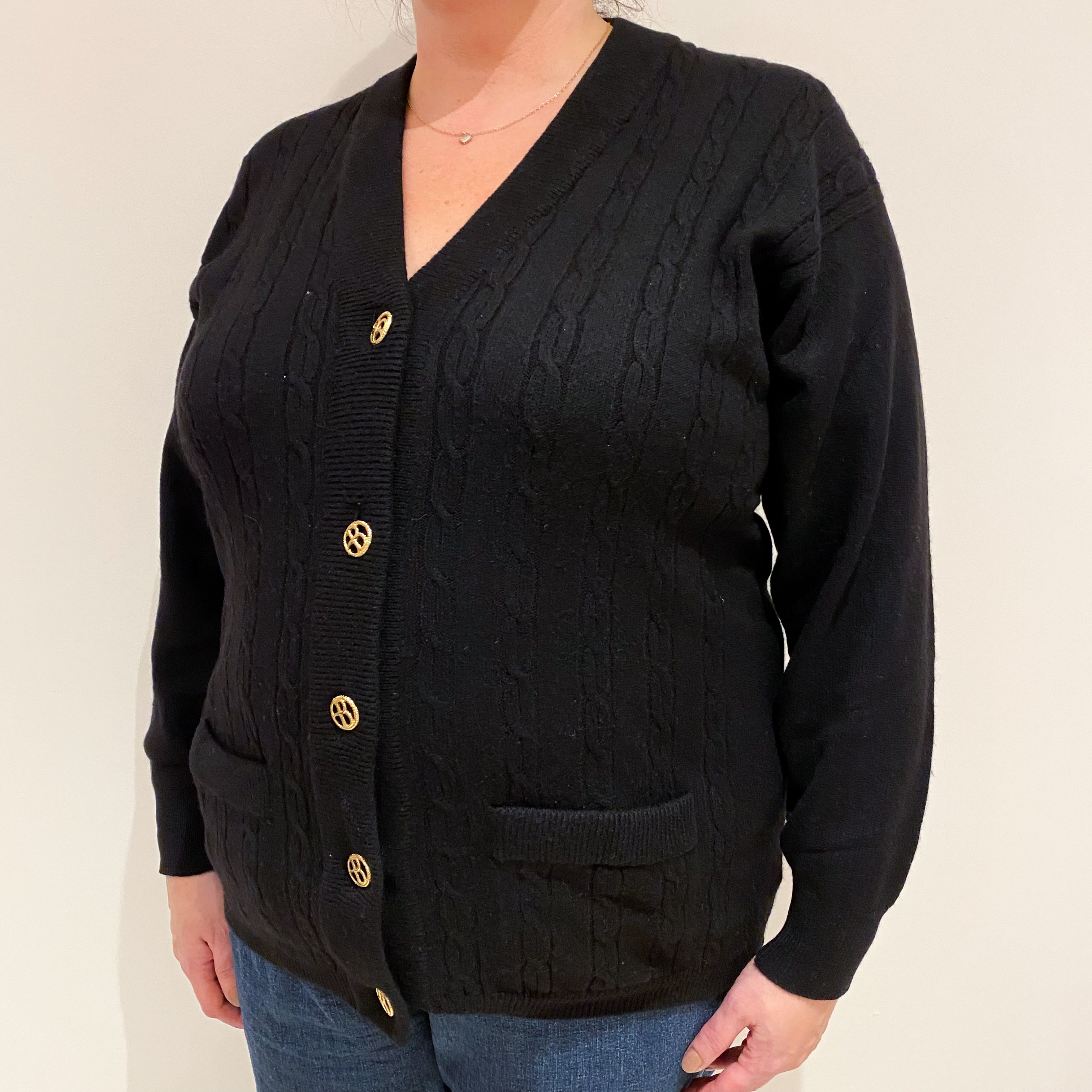 Vintage Scottish Black Cashmere Cardigan Extra Large
