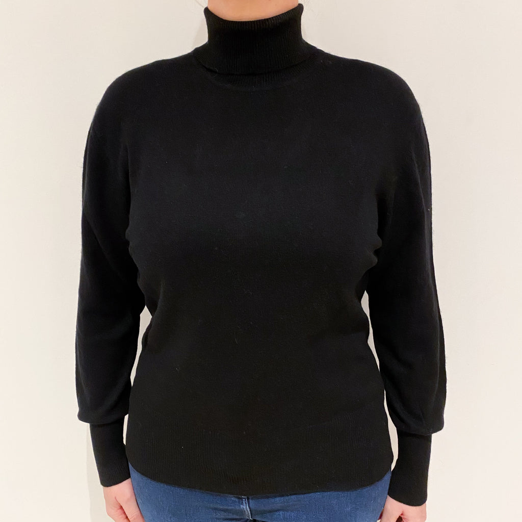 Black Cashmere Polo Neck Jumper Large