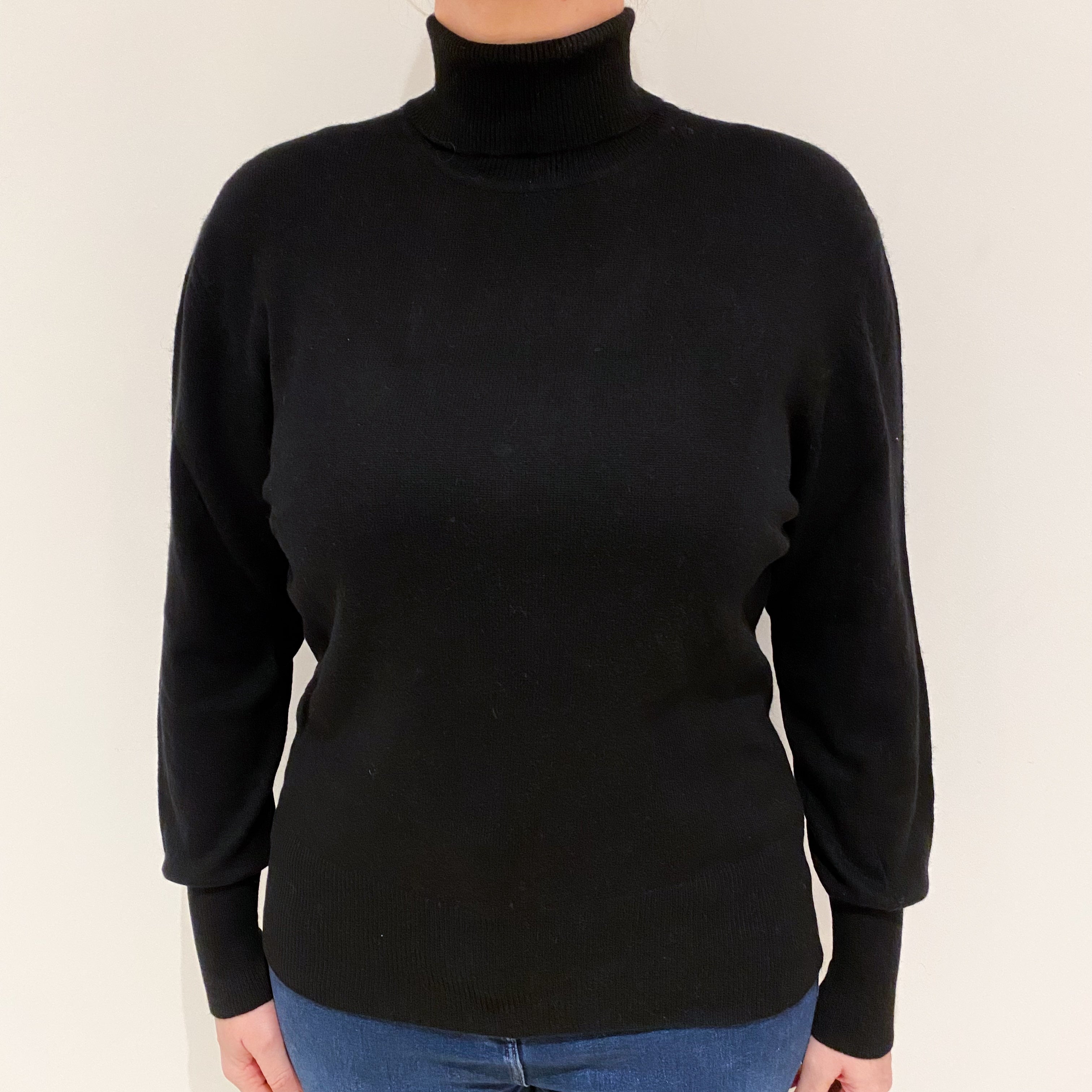 Black Cashmere Polo Neck Jumper Large