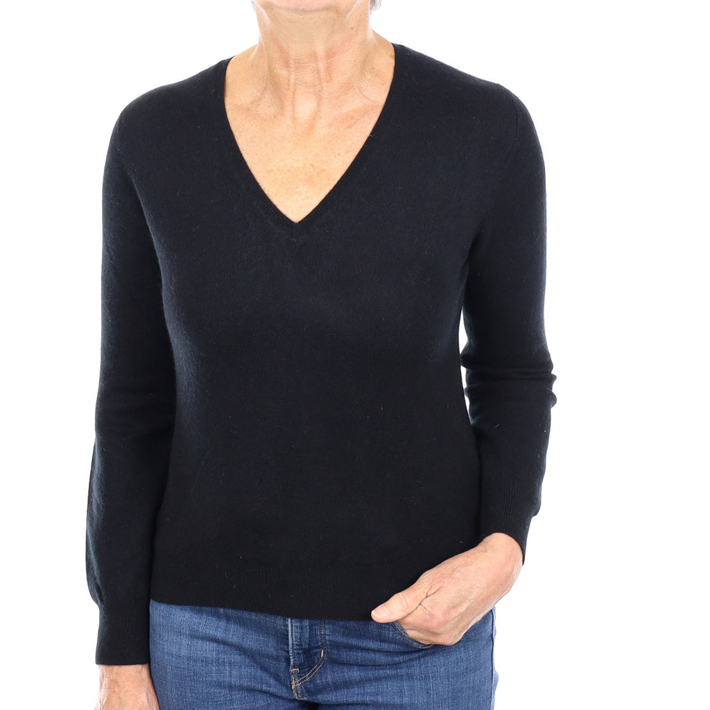 Black Cashmere V Neck Jumper Medium