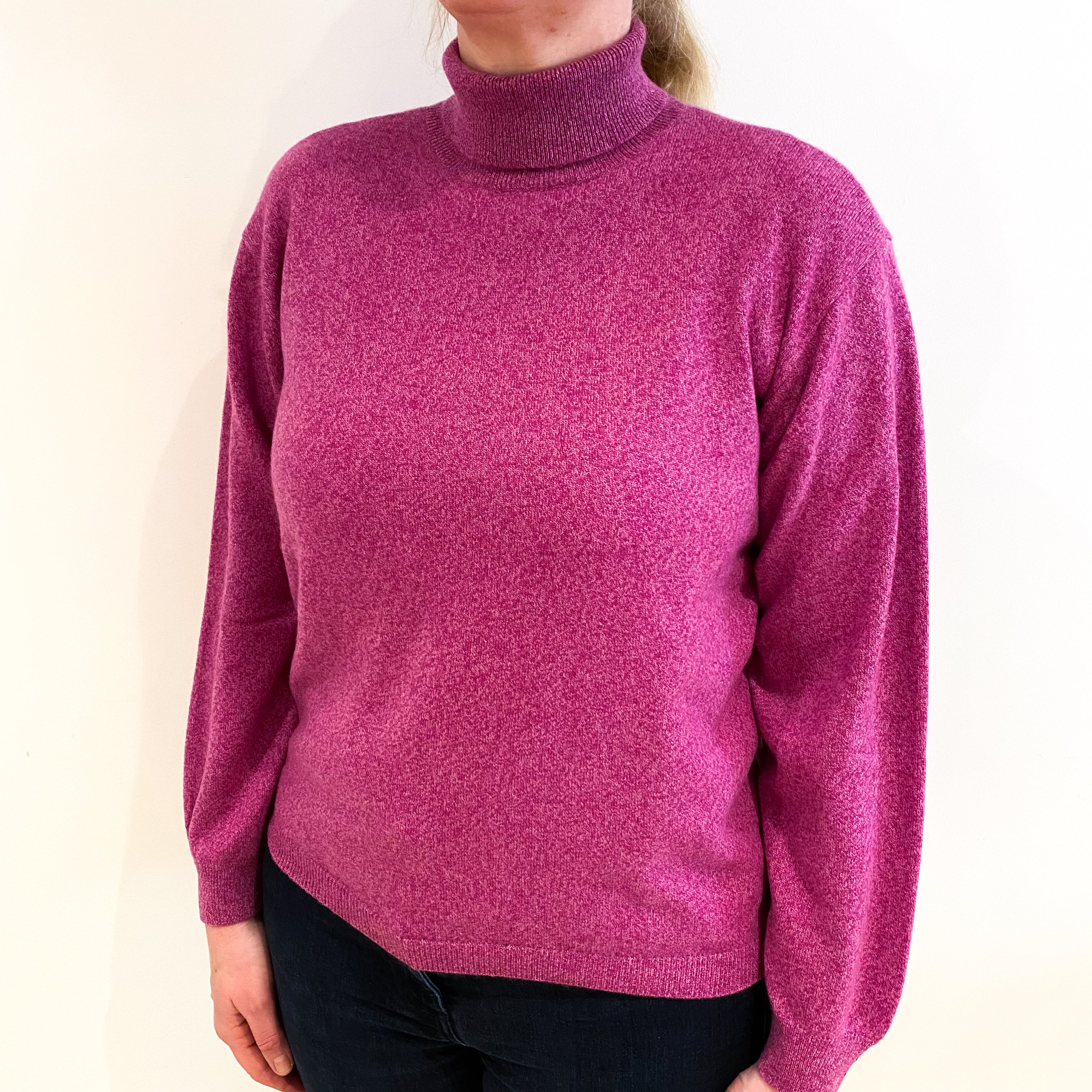 Magenta Marl Cashmere Polo Neck Jumper Large