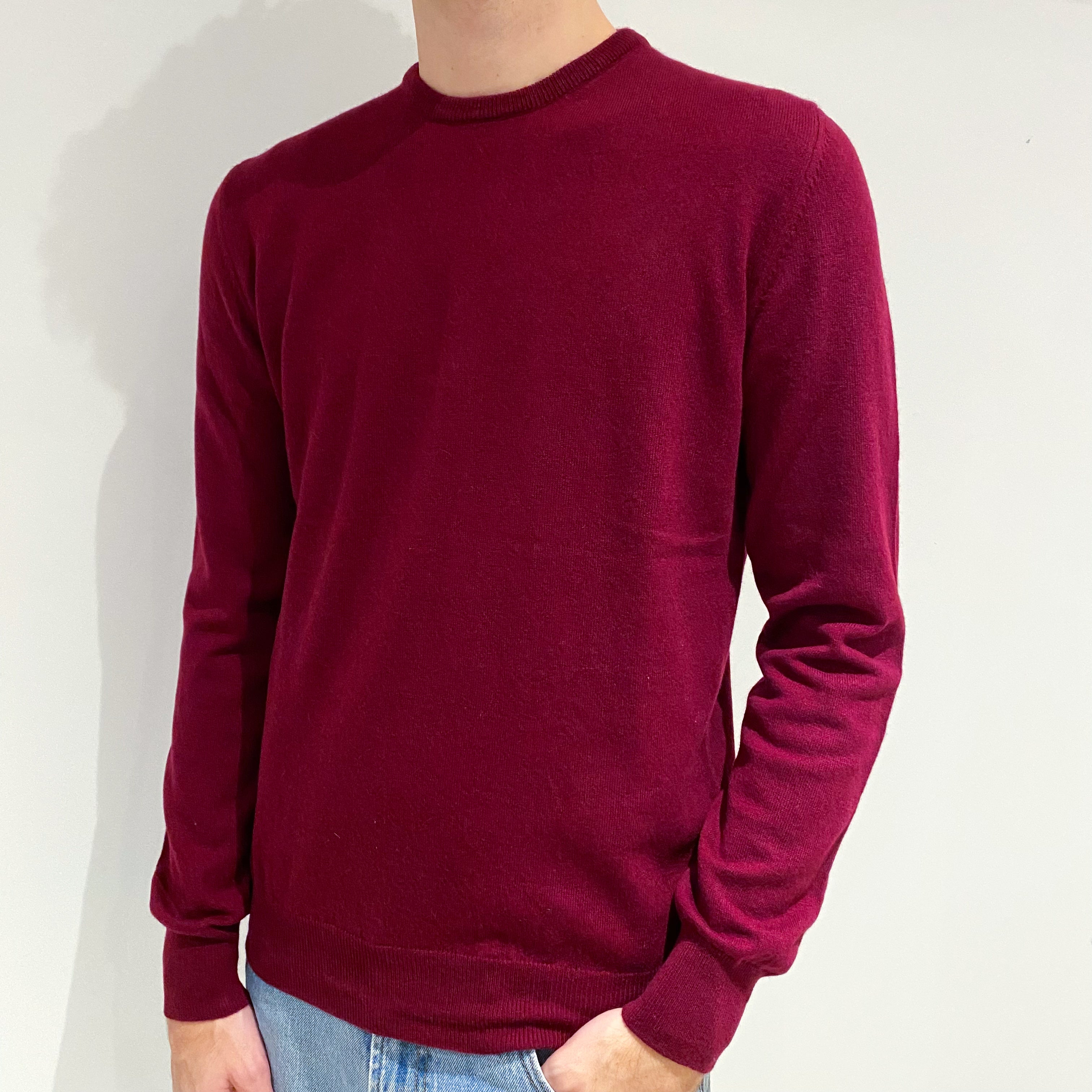 Men's Cherry Red Cashmere Crew Neck Jumper Large