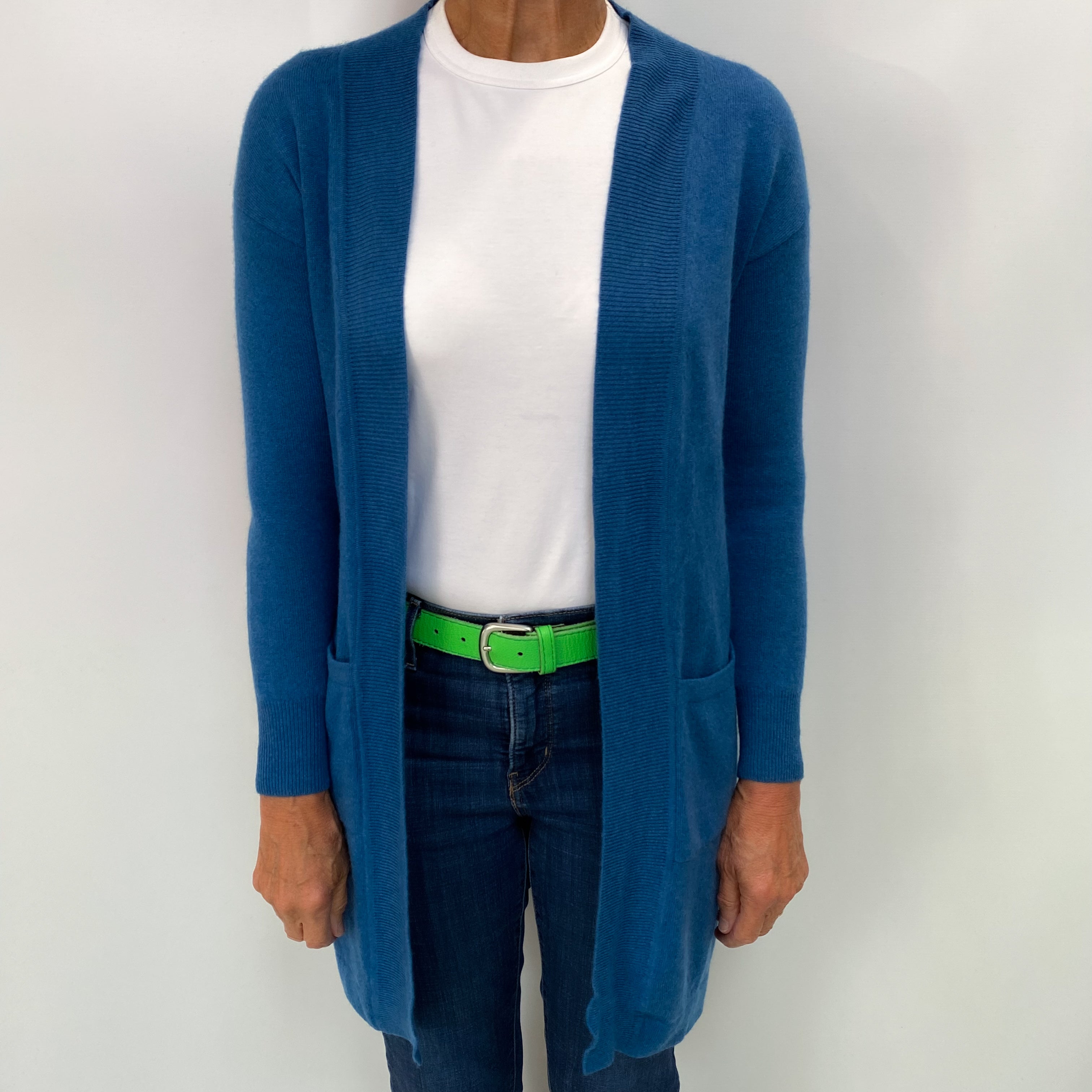 Peacock Blue Cashmere Edge to Edge Cardigan Medium