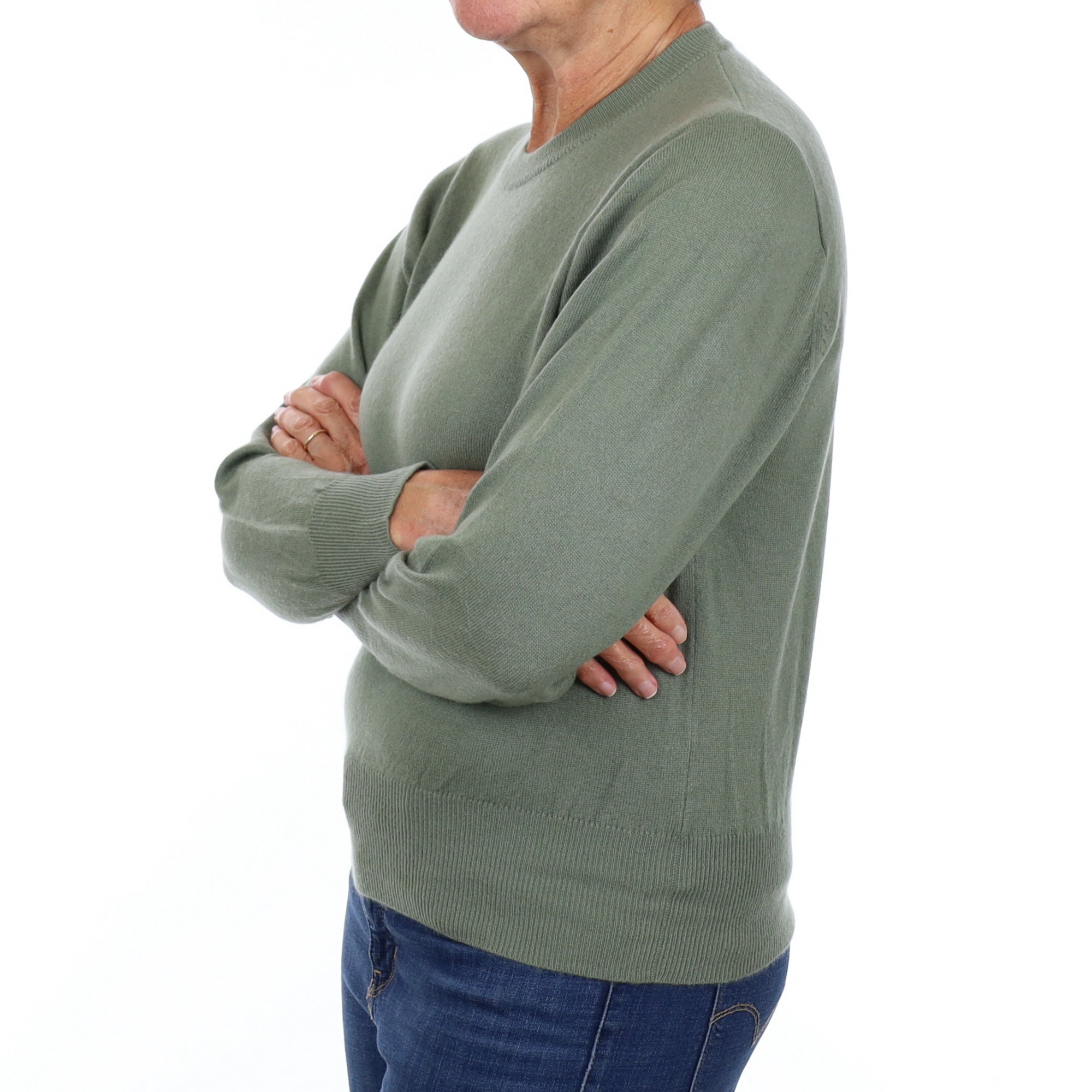 Sage Green Cashmere Crew Neck Jumper Medium